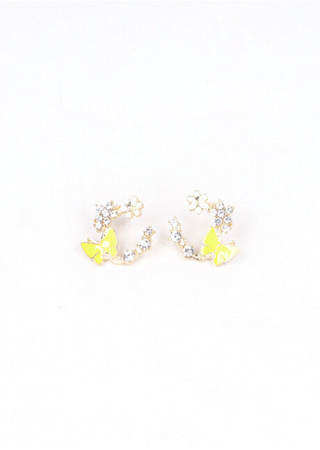 Aretes Circulo Mariposa Color AMARILLO