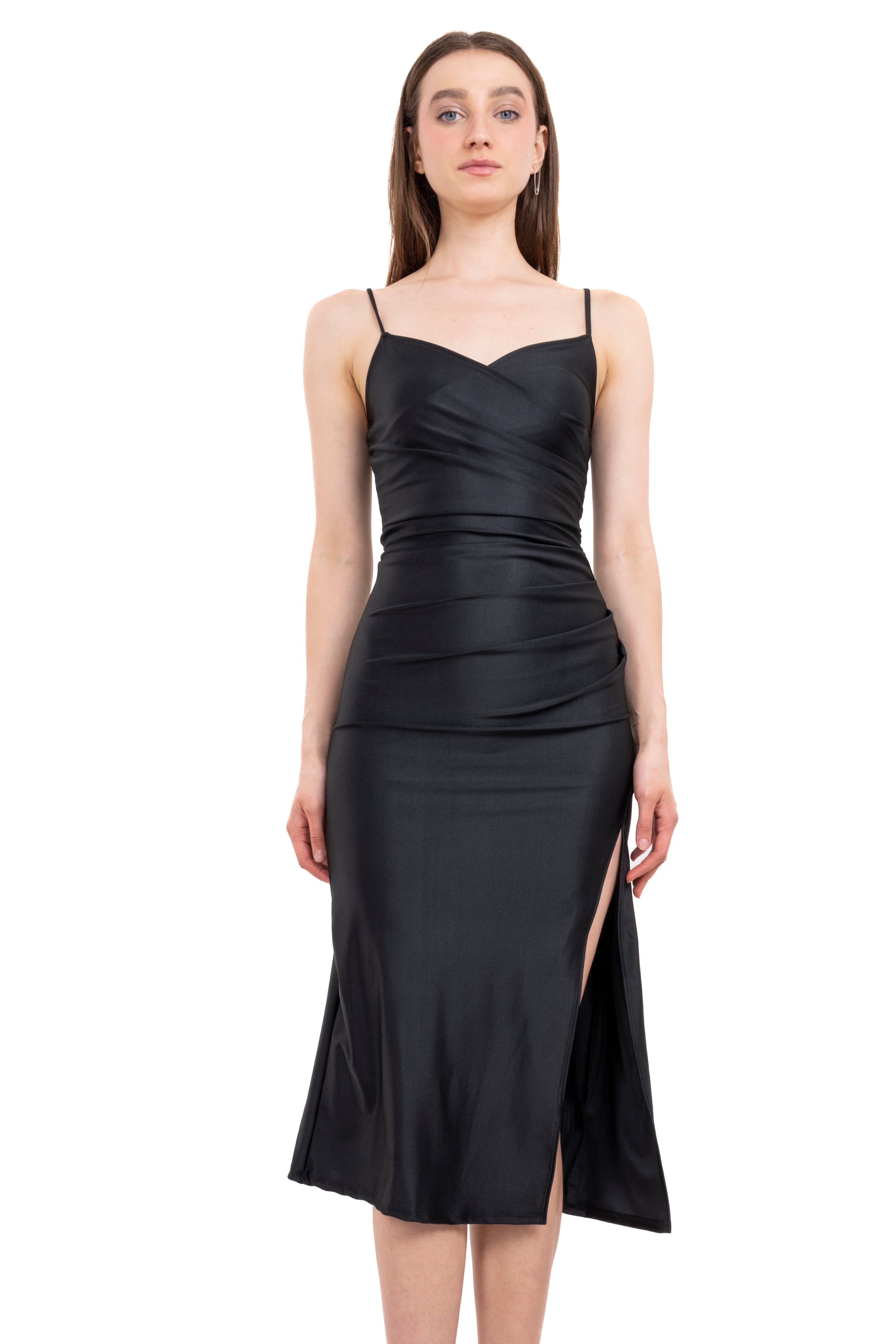 Vestido midi tirantes cruce escote NEGRO