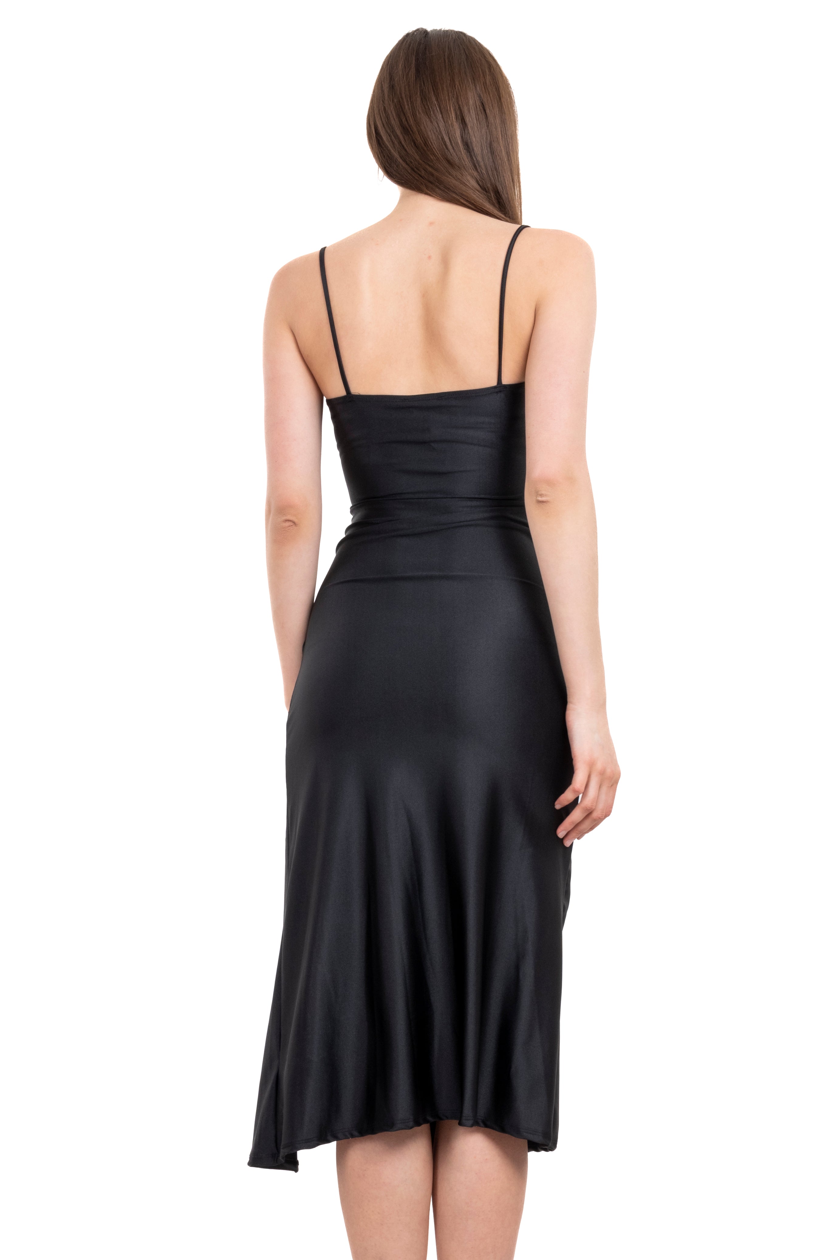 Vestido midi tirantes cruce escote NEGRO