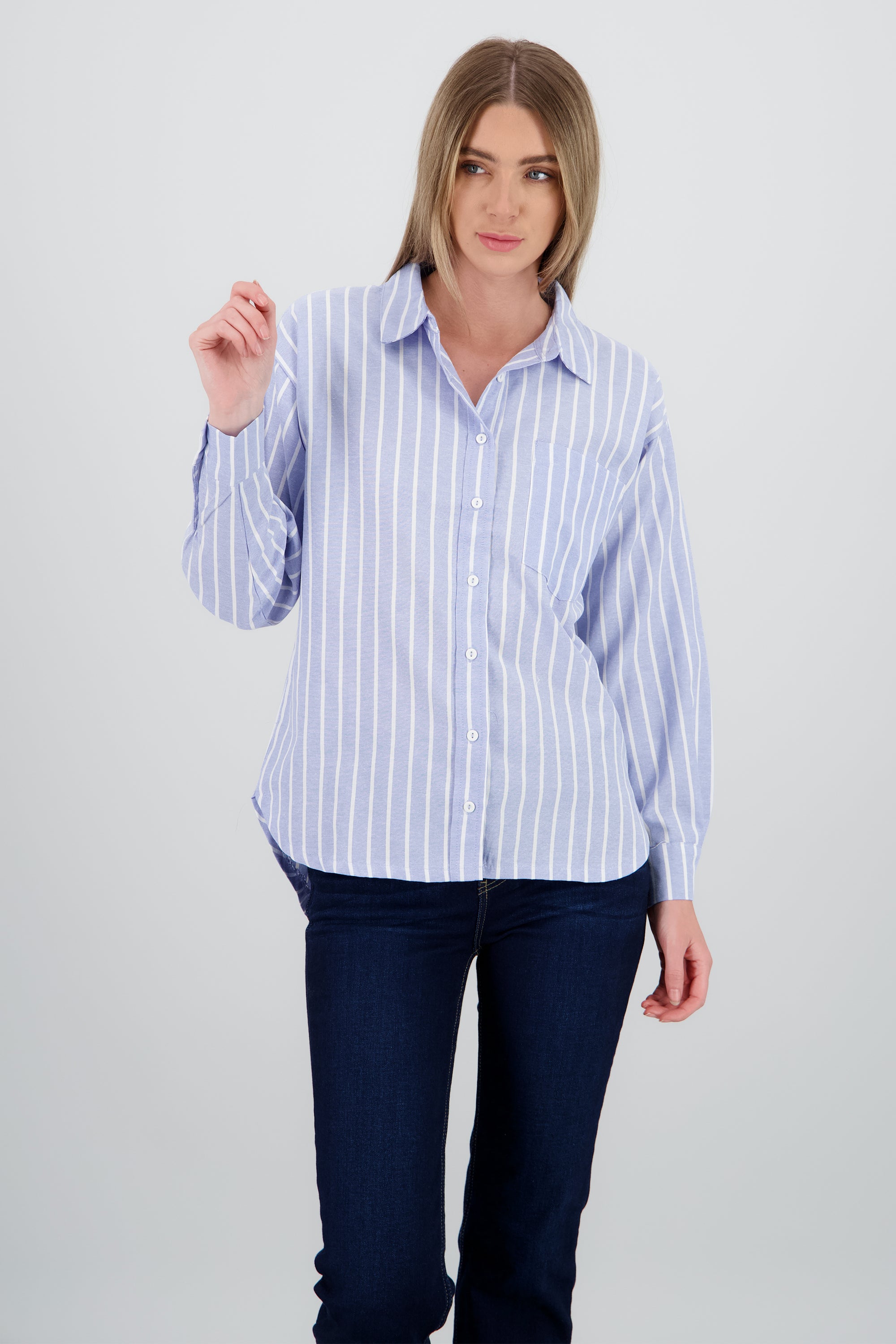 Camisa rayas manga larga AZUL COMBO