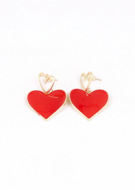 Aretes largos doble corazón ROJO