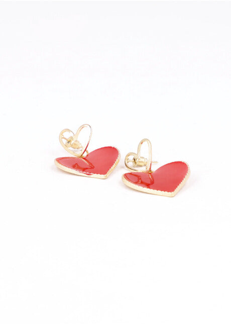 Aretes largos doble corazón ROJO