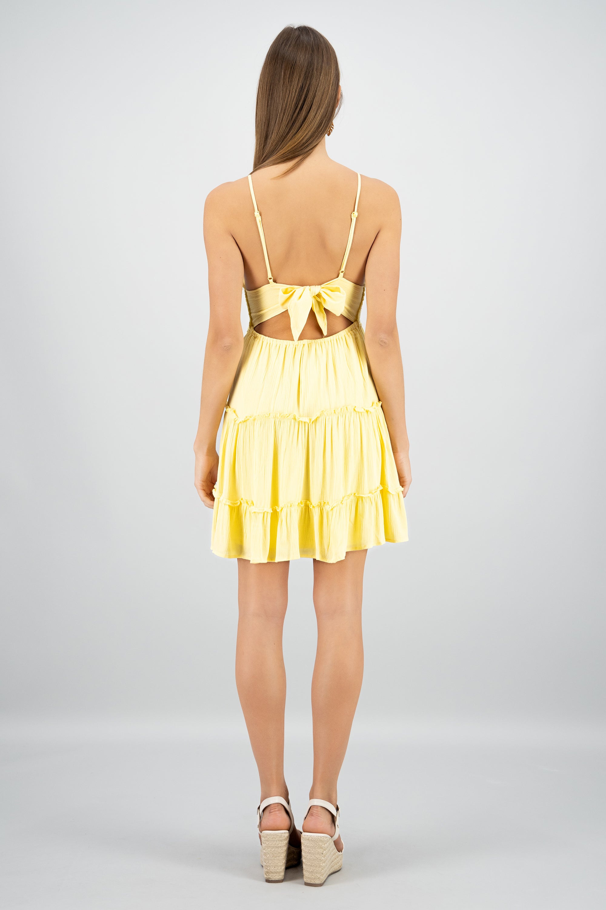 Vestido mini tirantes crochet AMARILLO