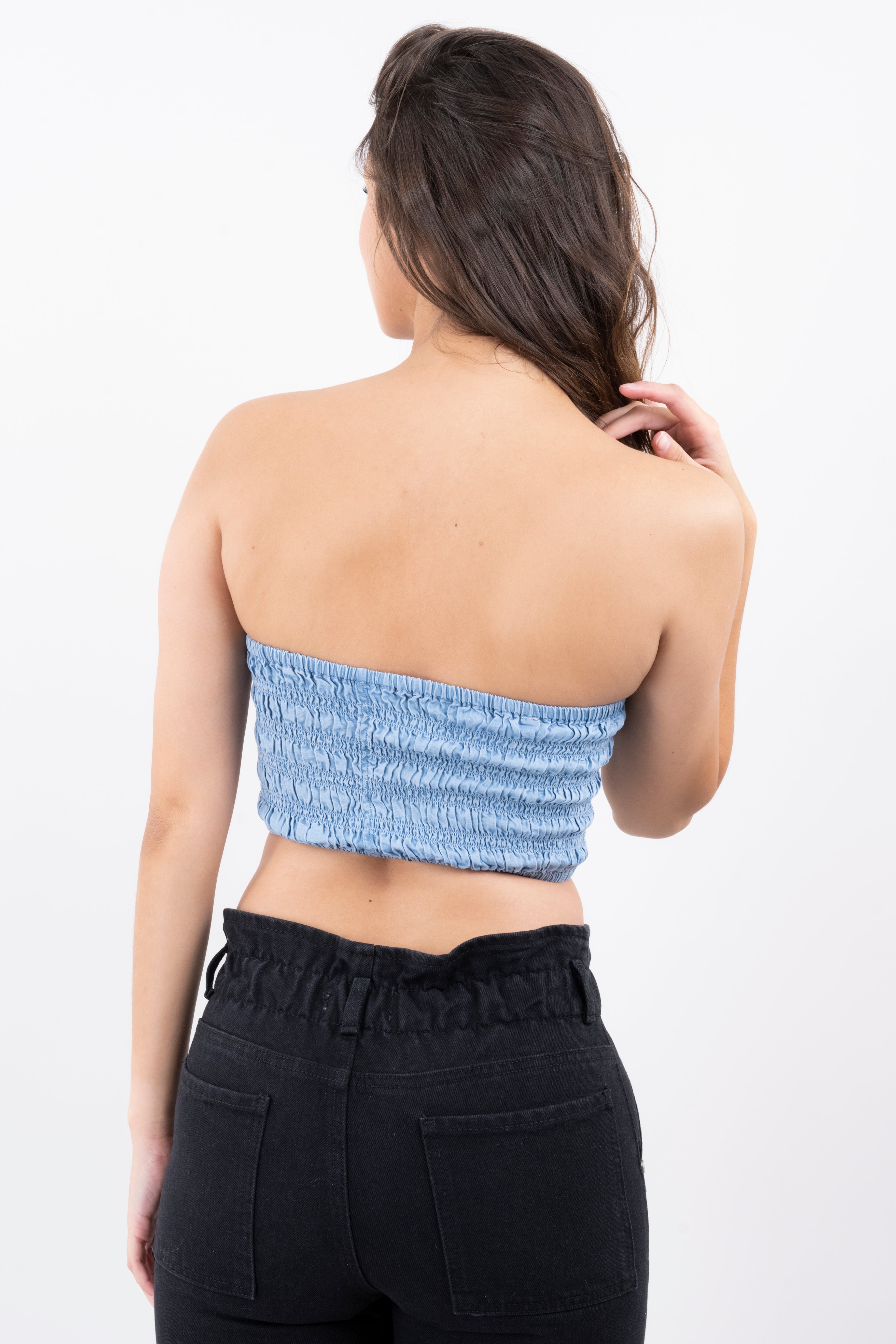 Top Bandeau Denim Fruncido Light Wash