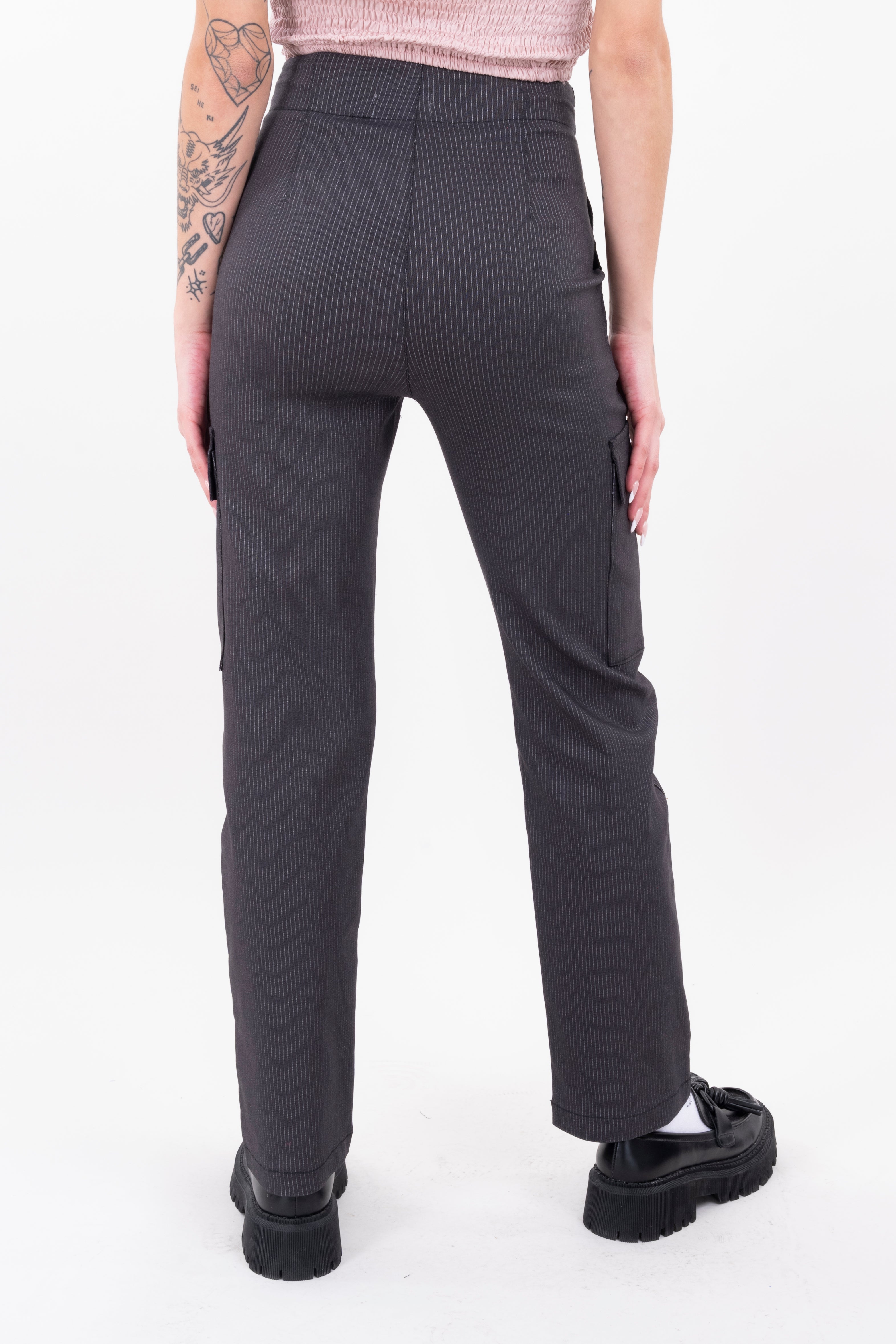 Pantalón cargo rayado botones NEGRO COMBO