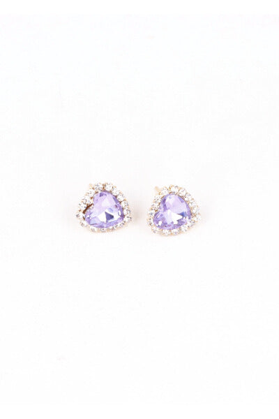 Aretes Studs Corazón Brillos LILA