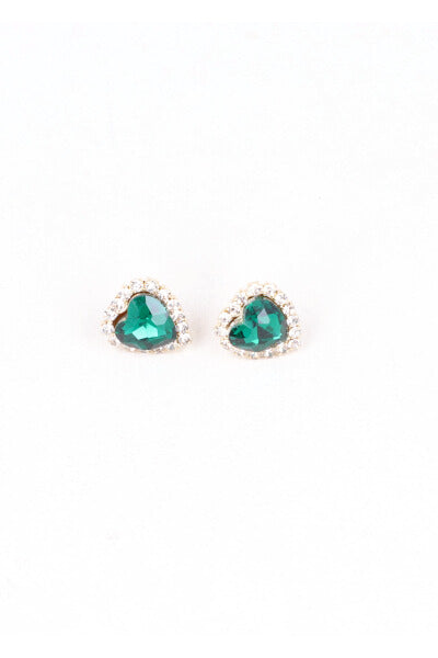 Aretes Studs Corazón Brillos VERDE