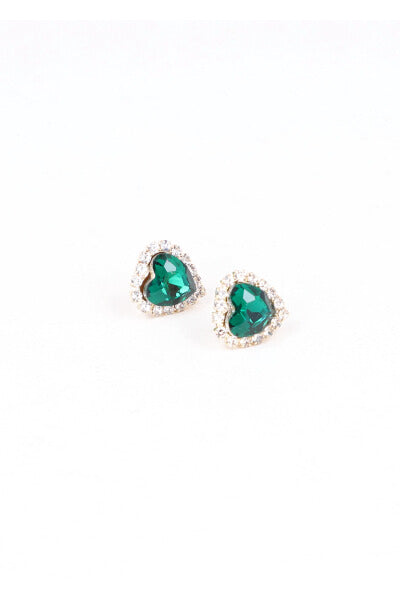 Aretes Studs Corazón Brillos VERDE