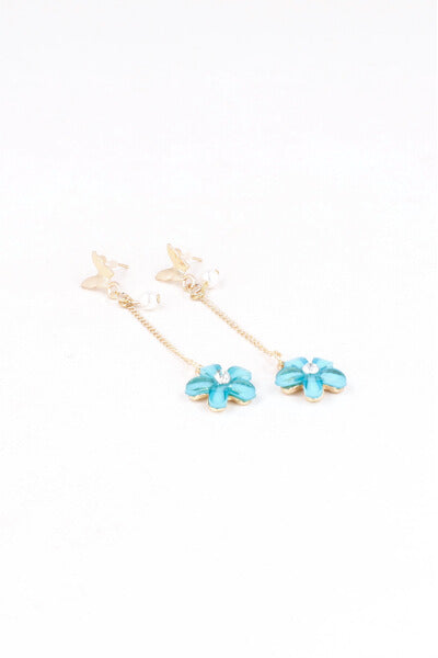 Aretes Flor Mariposa Cristal TURQUESA