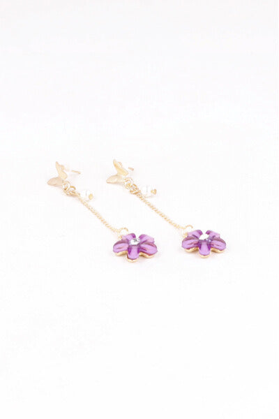 Aretes Flor Mariposa Cristal LILA