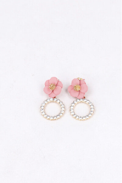 Aretes Flor Circulo Brillos ROSA