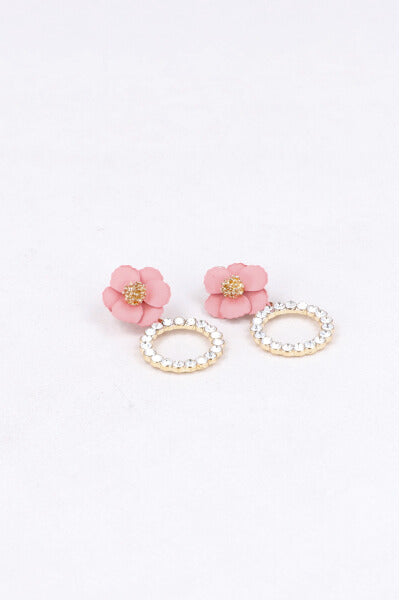 Aretes Flor Circulo Brillos ROSA