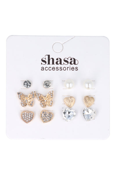 Set 6 Pares Aretes Studs TRANSPARENTE