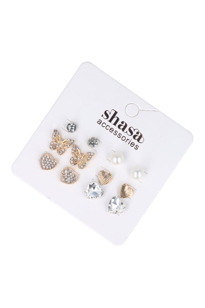 Set 6 Pares Aretes Studs TRANSPARENTE