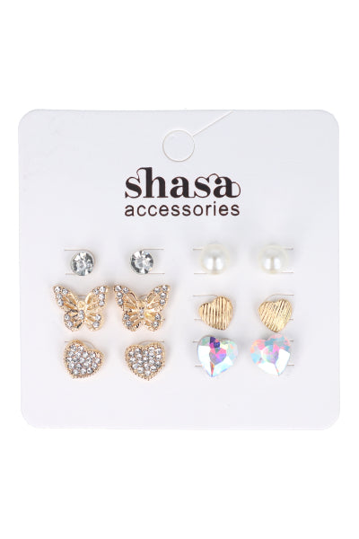 Set 6 Pares Aretes Studs IRIDISCENTE