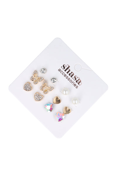 Set 6 Pares Aretes Studs IRIDISCENTE