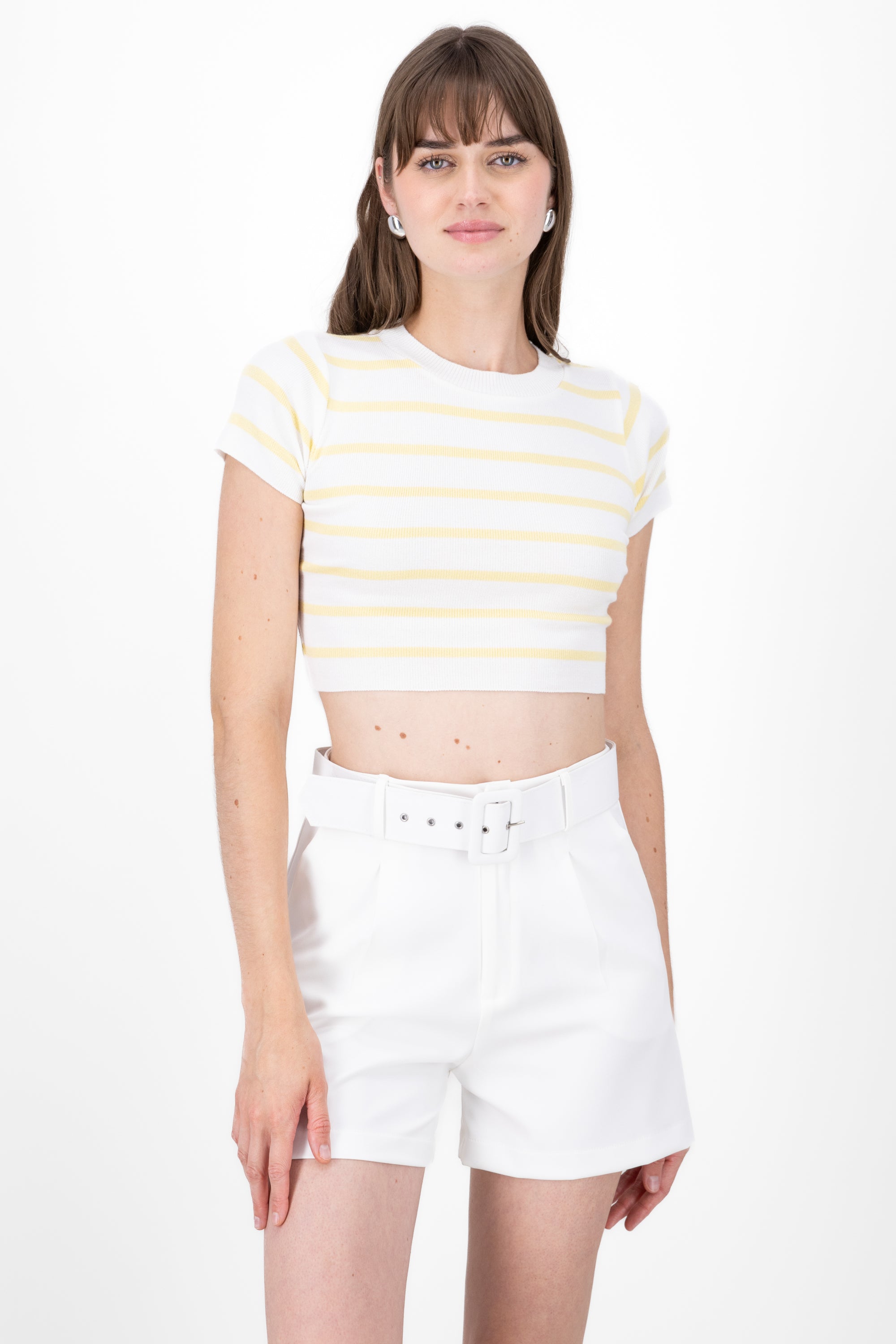 Top Crop Punto Manga Corta Rayas AMARILLO PASTEL