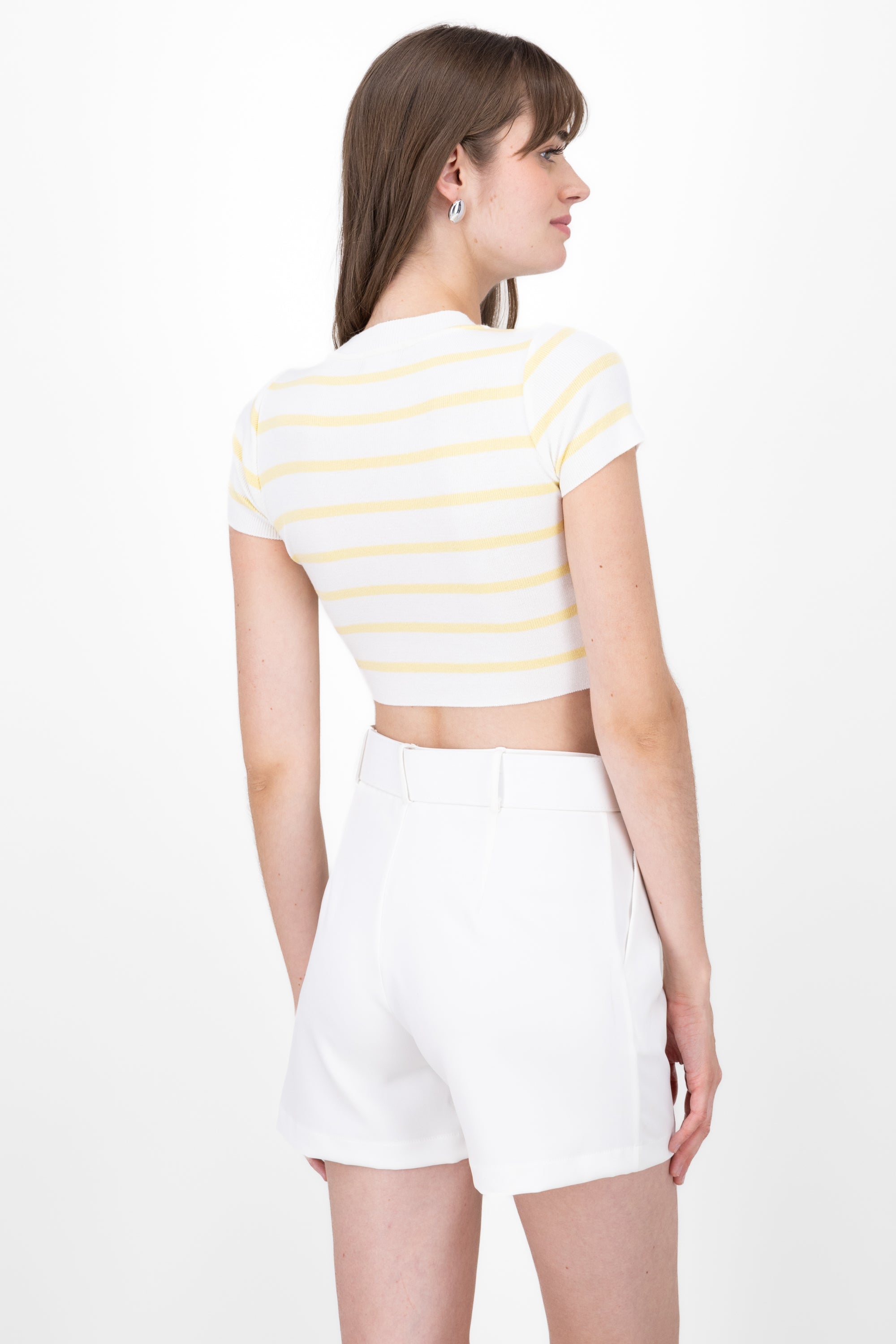 Top Crop Punto Manga Corta Rayas AMARILLO PASTEL