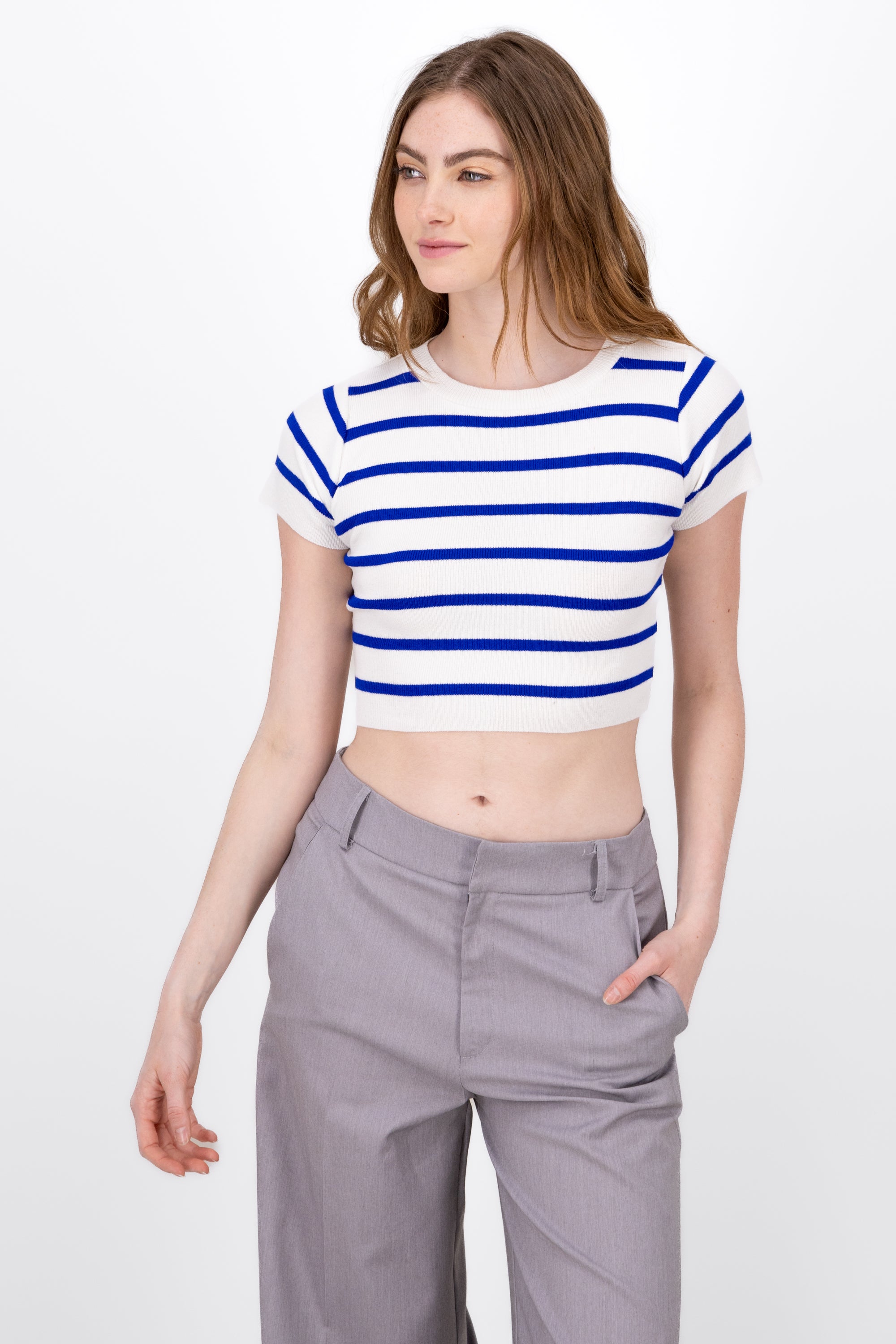 Top Crop Punto Manga Corta Rayas AZUL REY