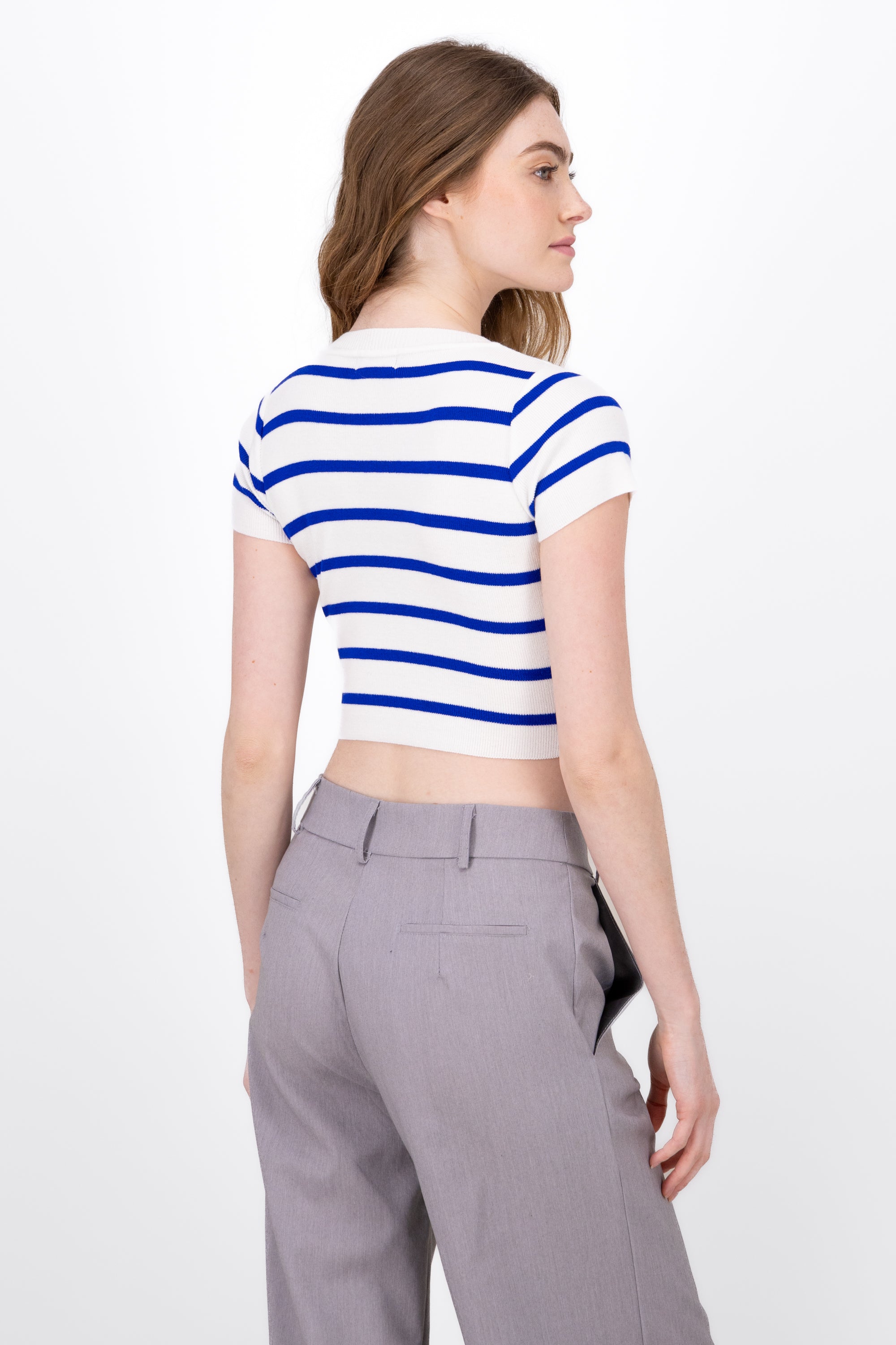 Top Crop Punto Manga Corta Rayas AZUL REY