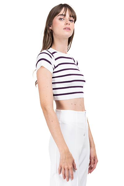 Top Crop Punto Manga Corta Rayas MORADO