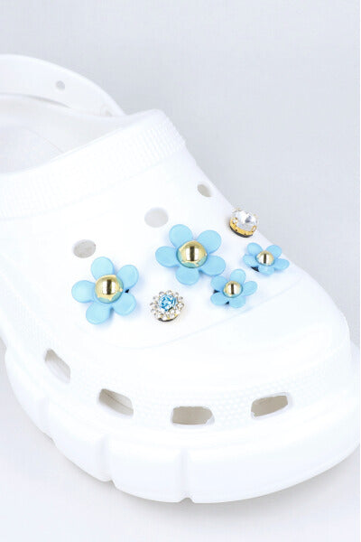 Set 6 piezas charms flores brillos AZUL CIELO