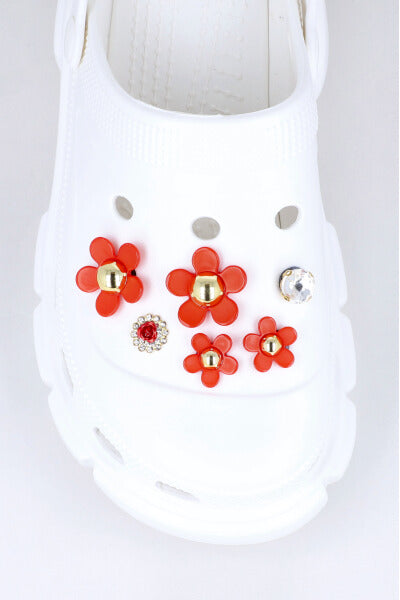 Set 6 piezas charms flores brillos ROJO