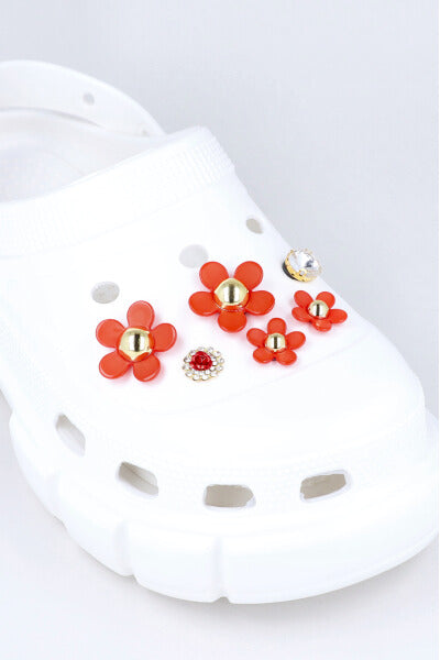 Set 6 piezas charms flores brillos ROJO