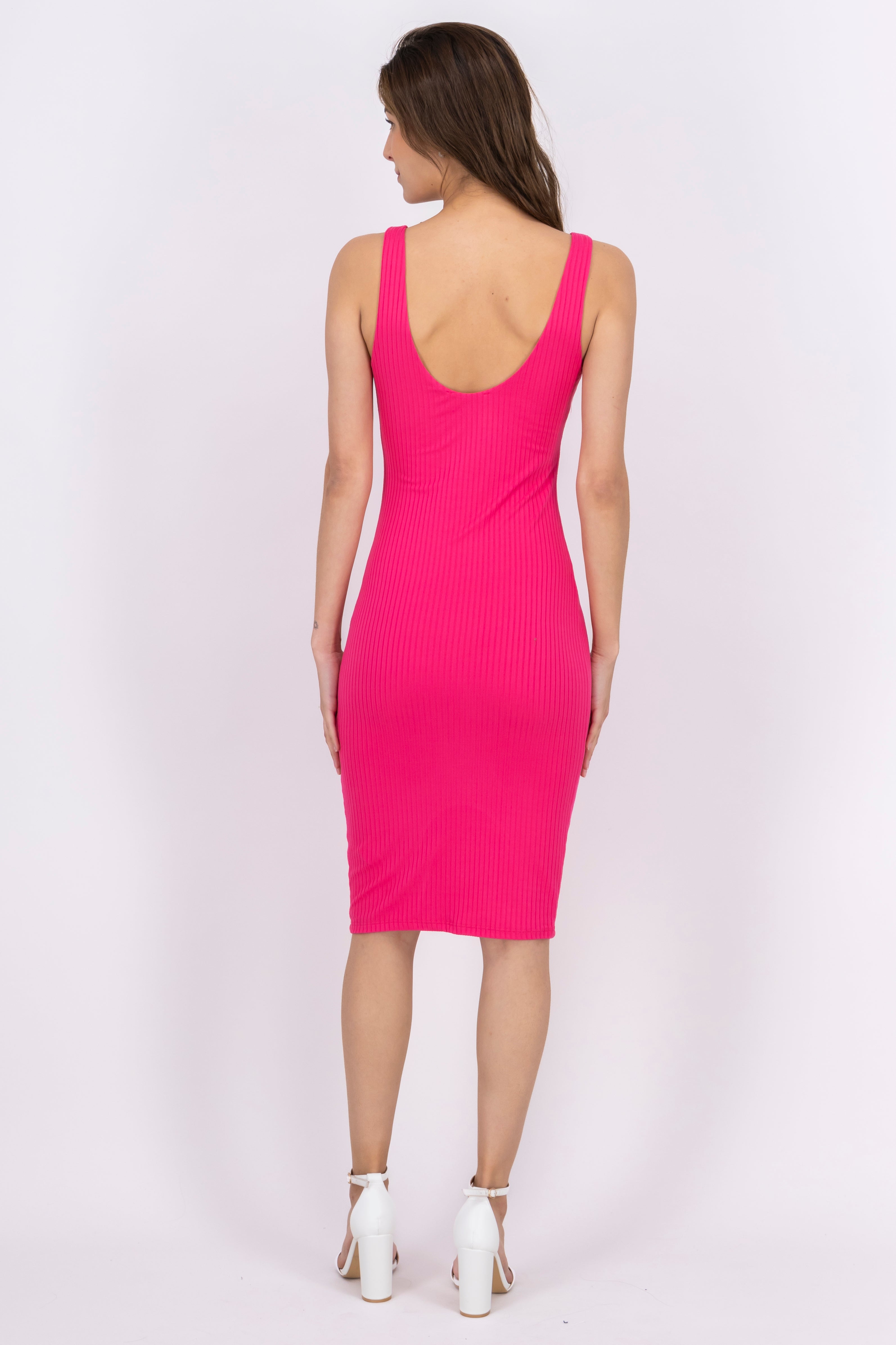 Vestido midi acanalado liso FIUSHA