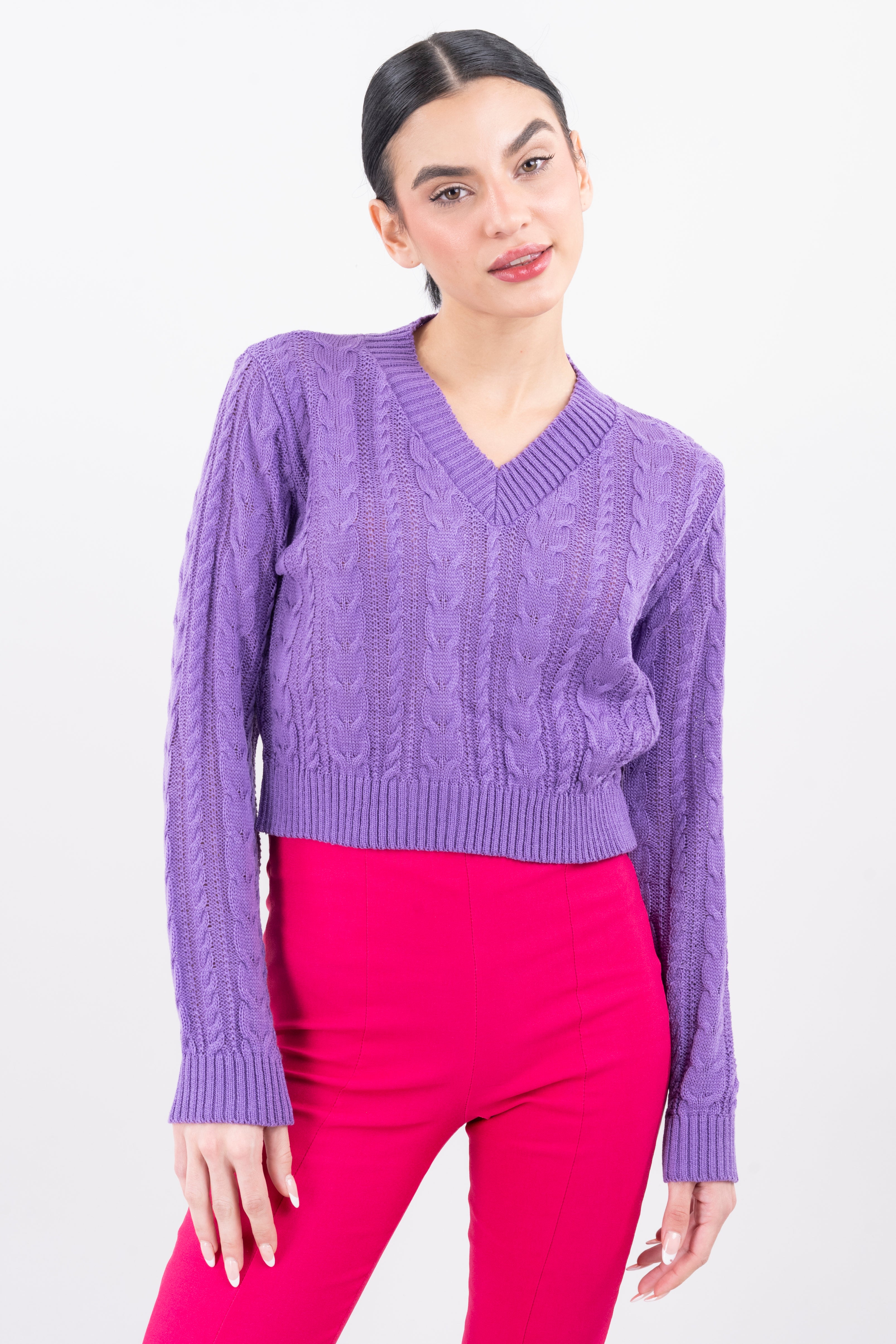 Suéter crop trenzado MORADO