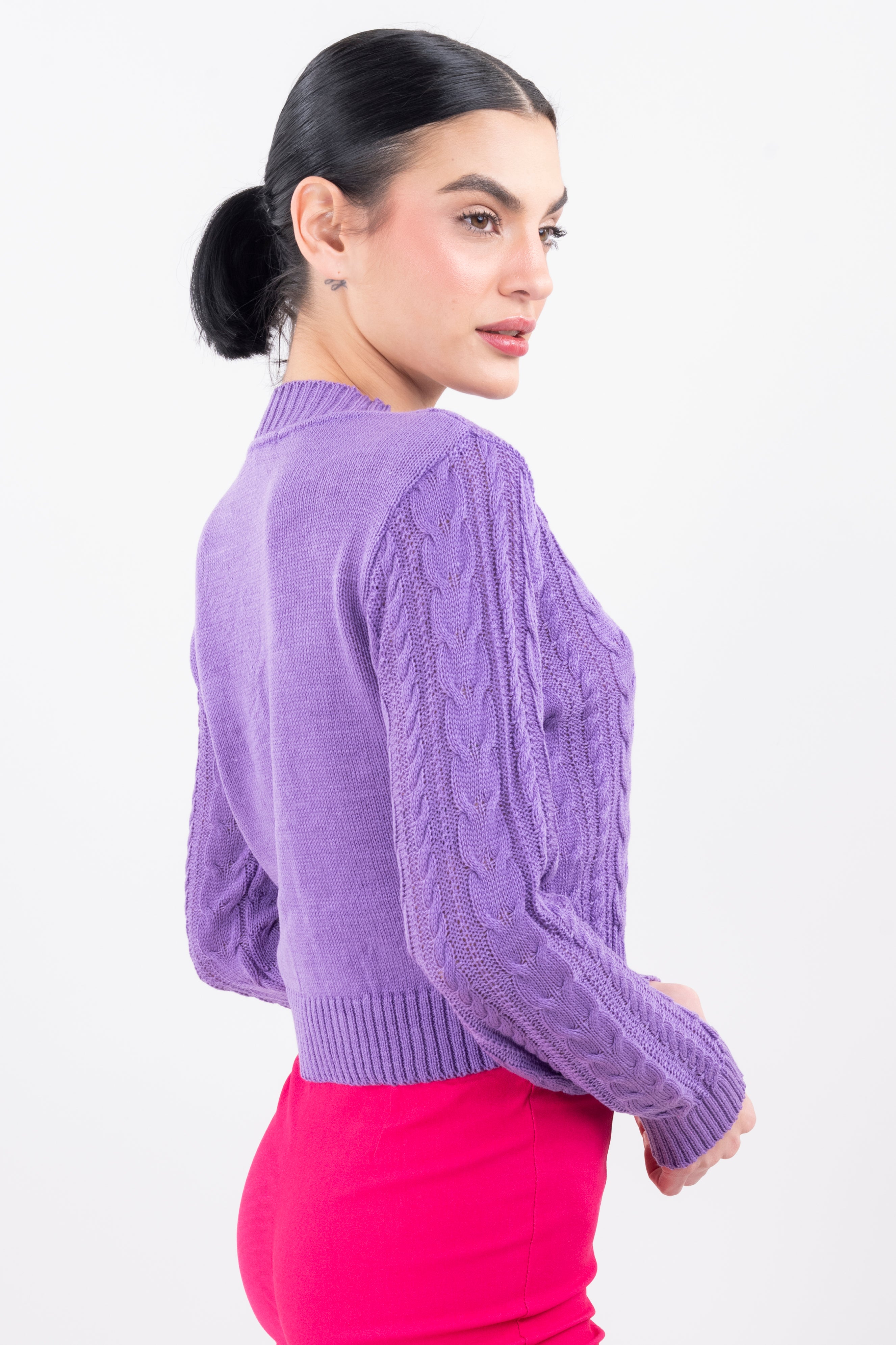 Suéter crop trenzado MORADO