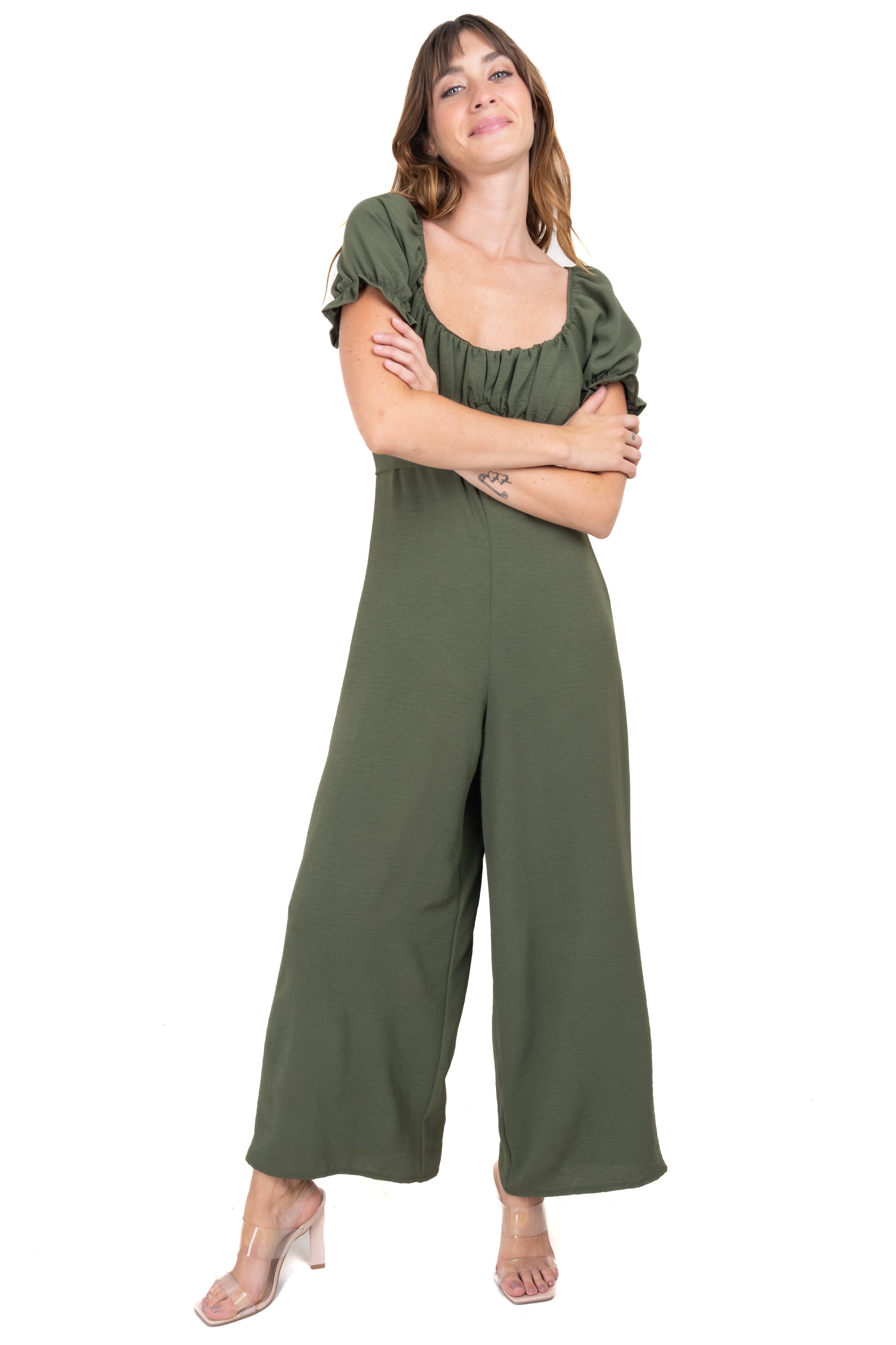 Jumpsuit Manga Abullonada Olanes OLIVO