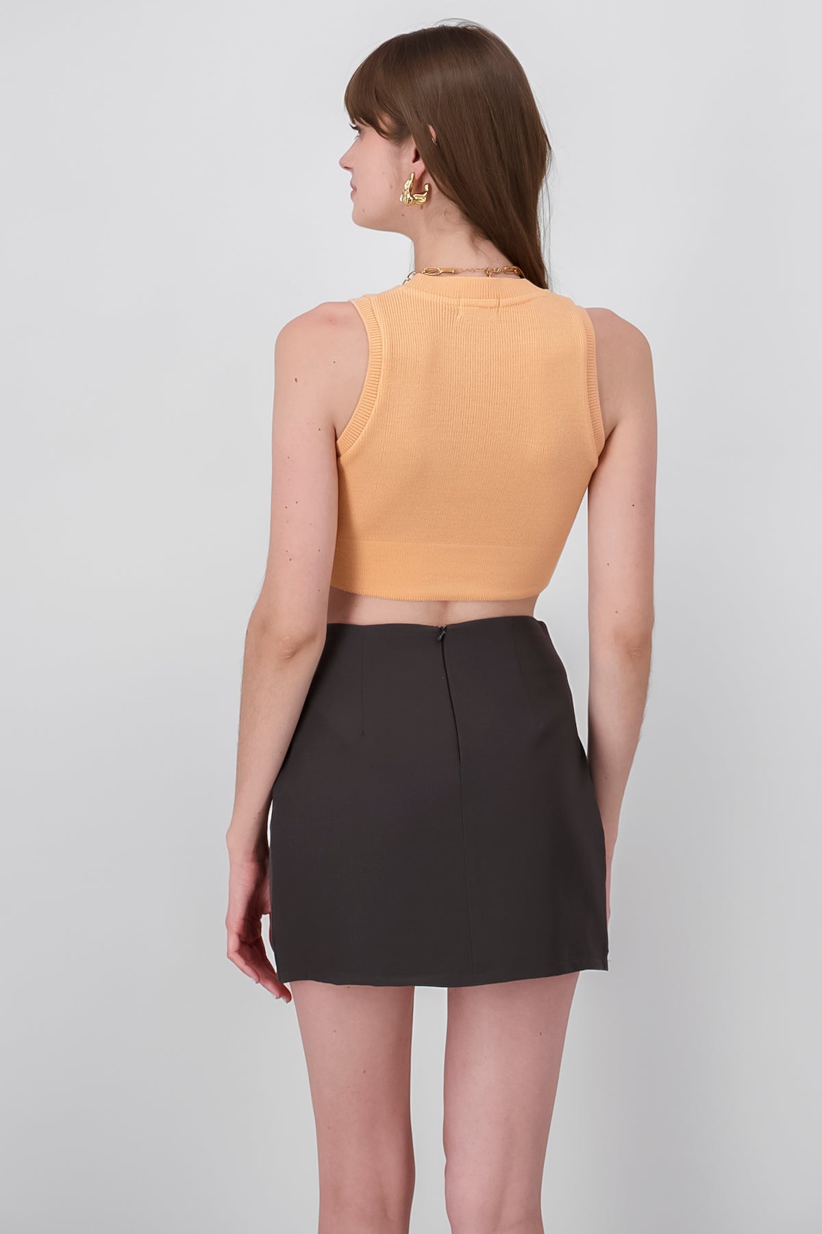 Round -neck racked top ORANGE