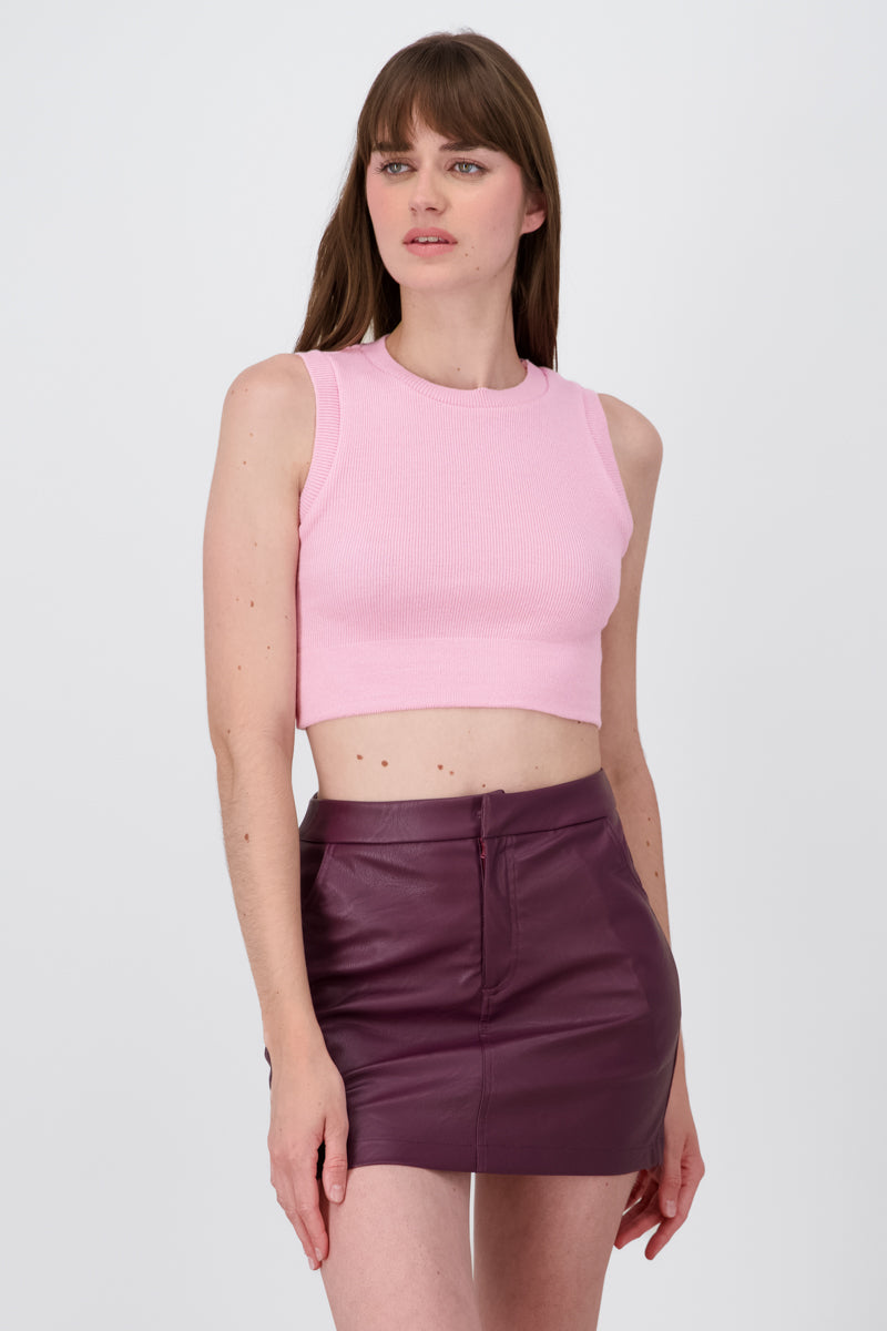 Round -neck racked top Pastel pink