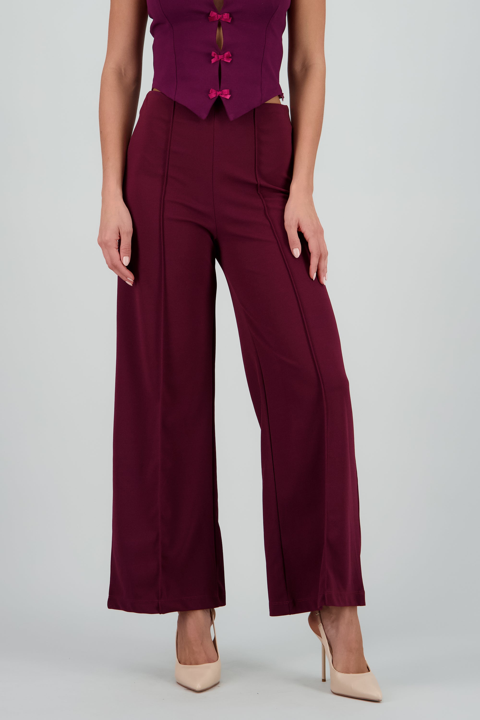 Pantalón Amplio Costura Frontal CIRUELA