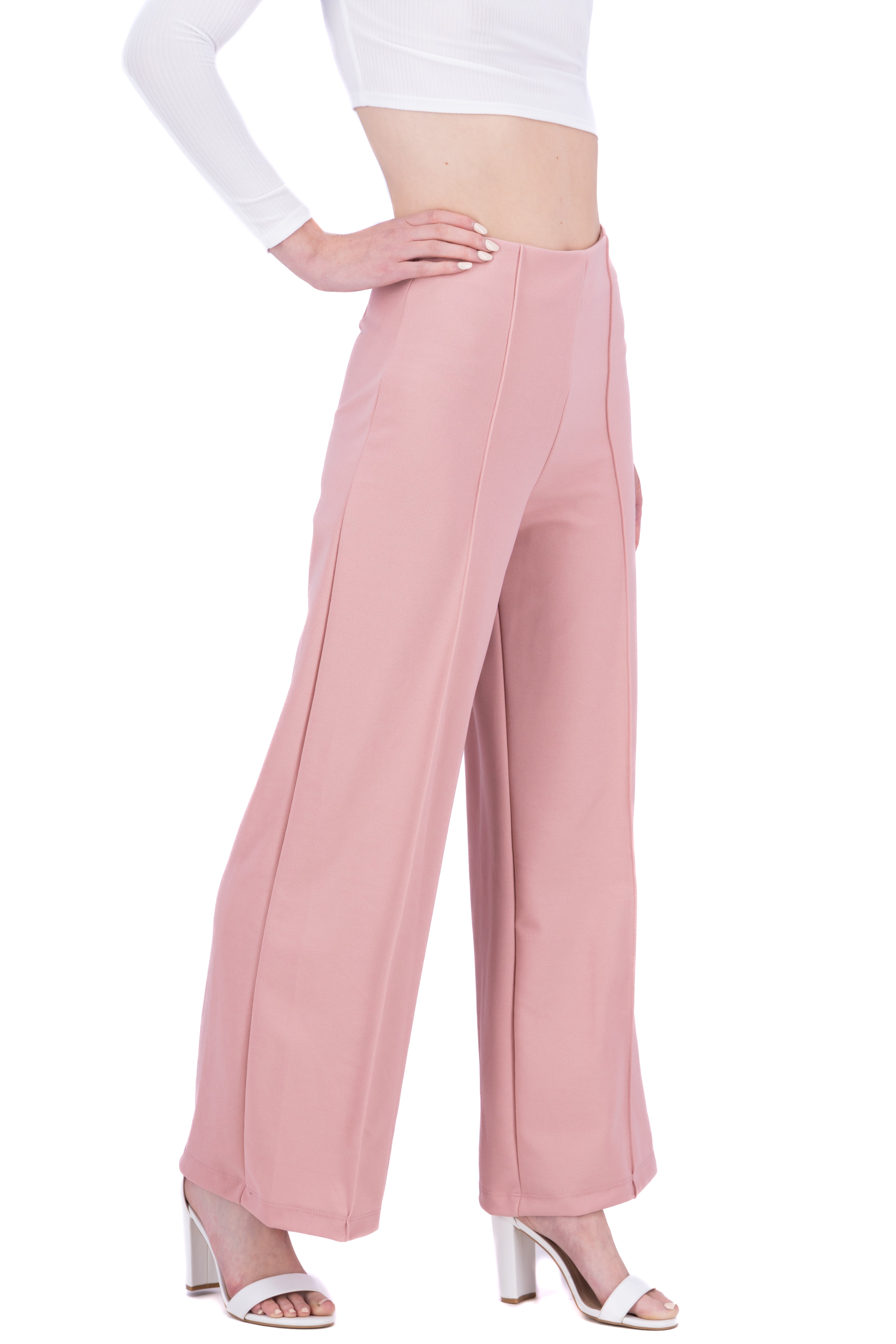Pantalón Amplio Costura Frontal ROSA PASTEL