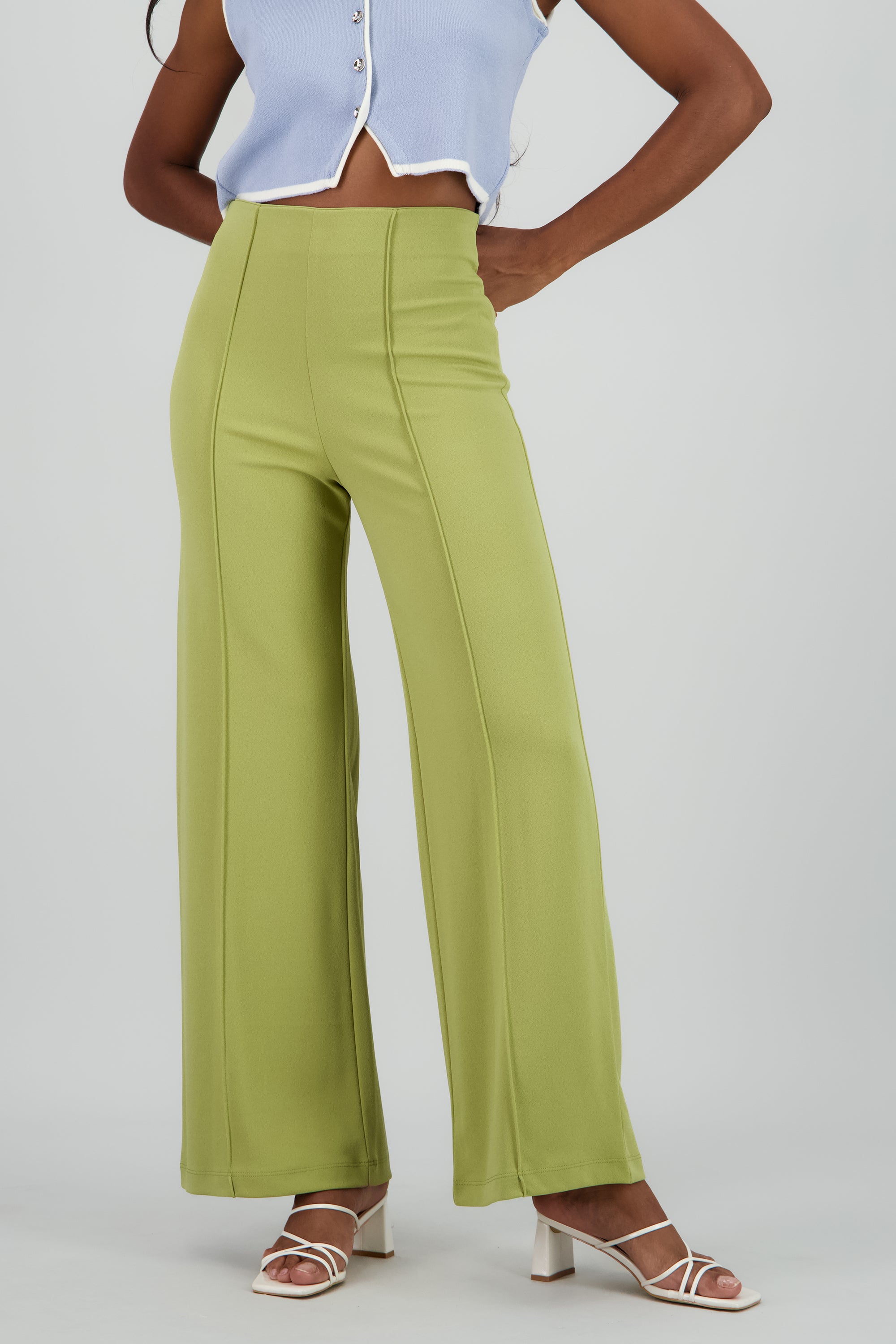Pantalón Amplio Costura Frontal VERDE CLARO
