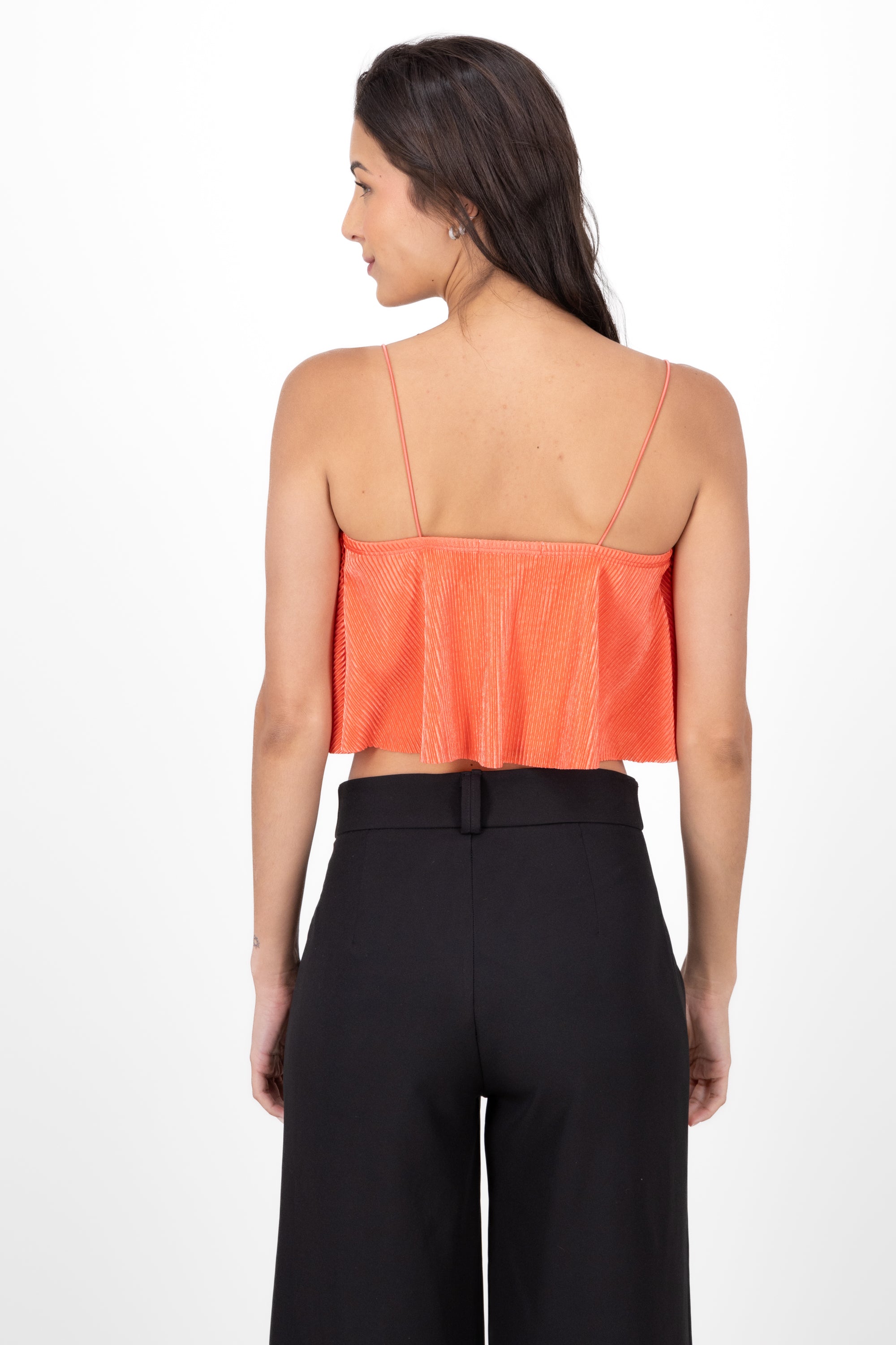 Top Crop Tejido Plisado Tirantes CORAL