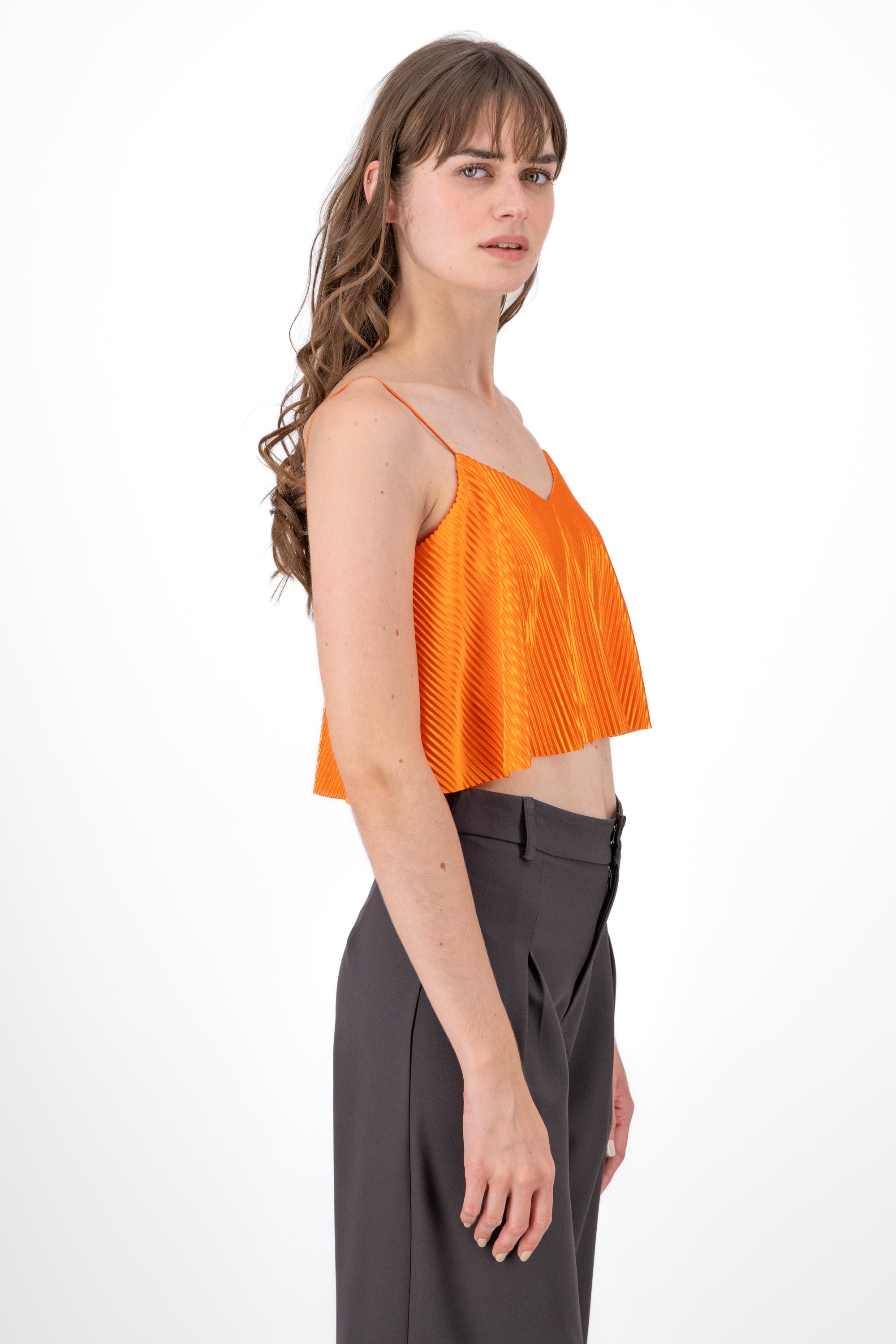 Top Crop Tejido Plisado Tirantes NARANJA