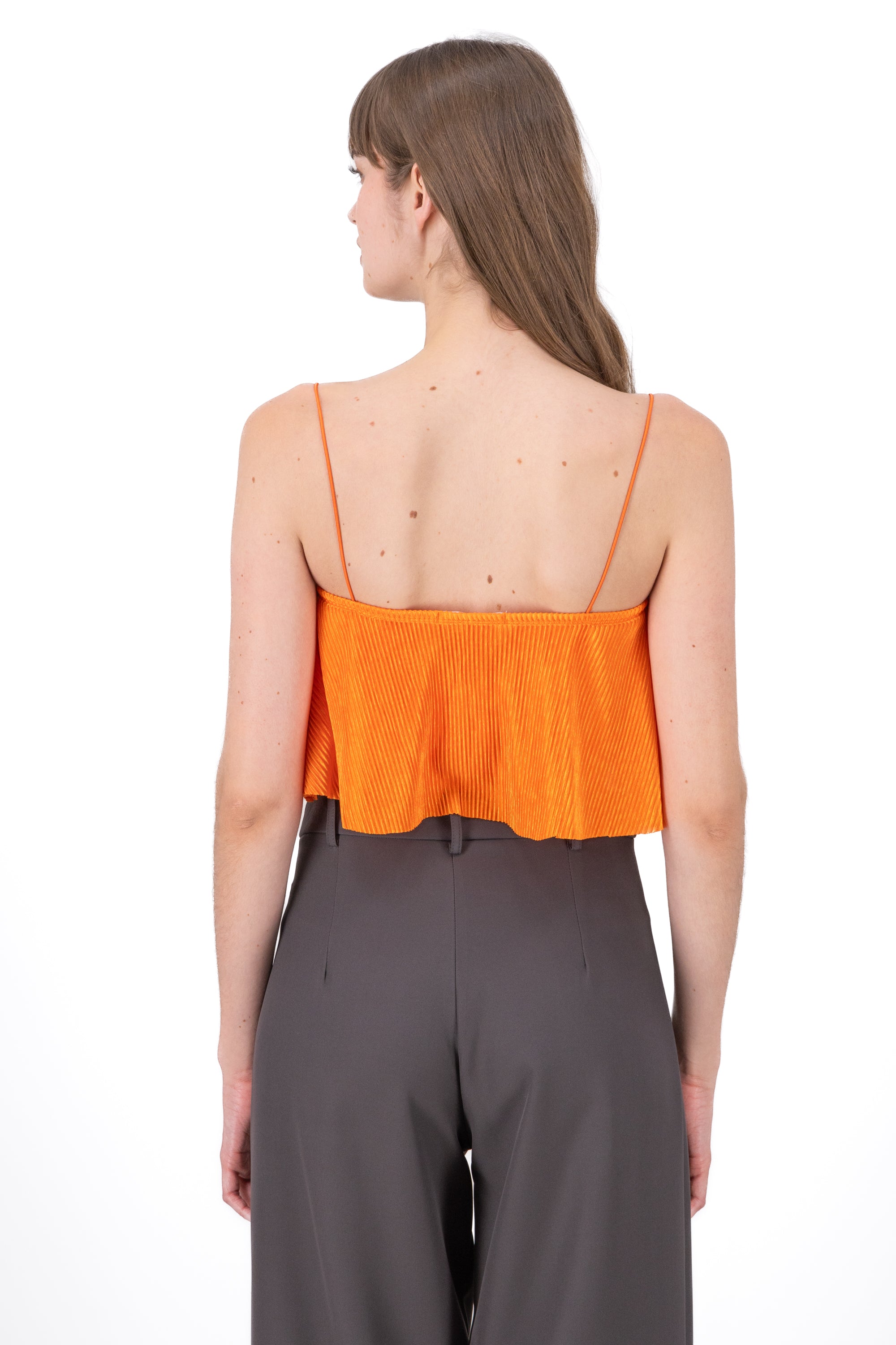 Top Crop Tejido Plisado Tirantes NARANJA