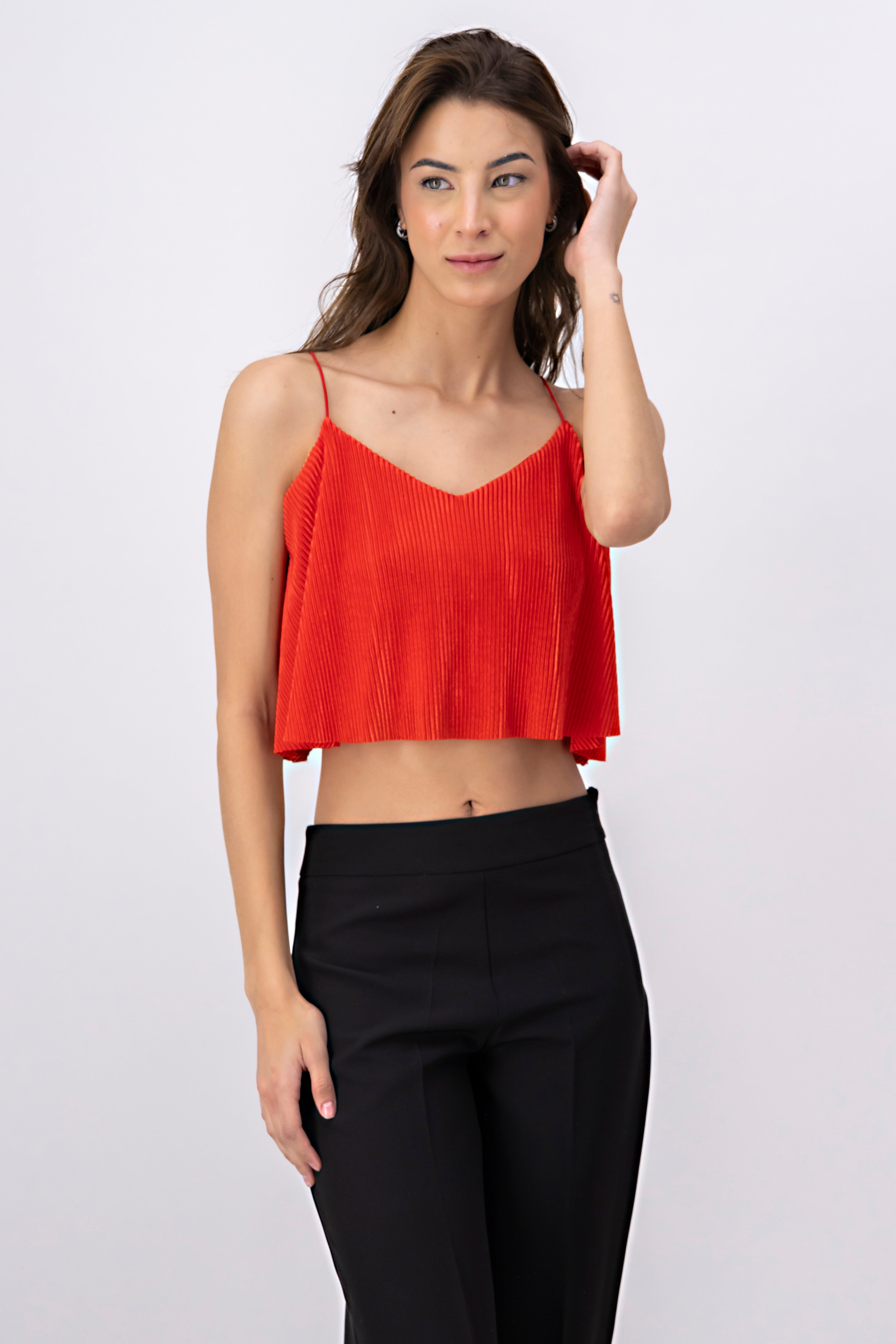Top Crop Tejido Plisado Tirantes ROJO