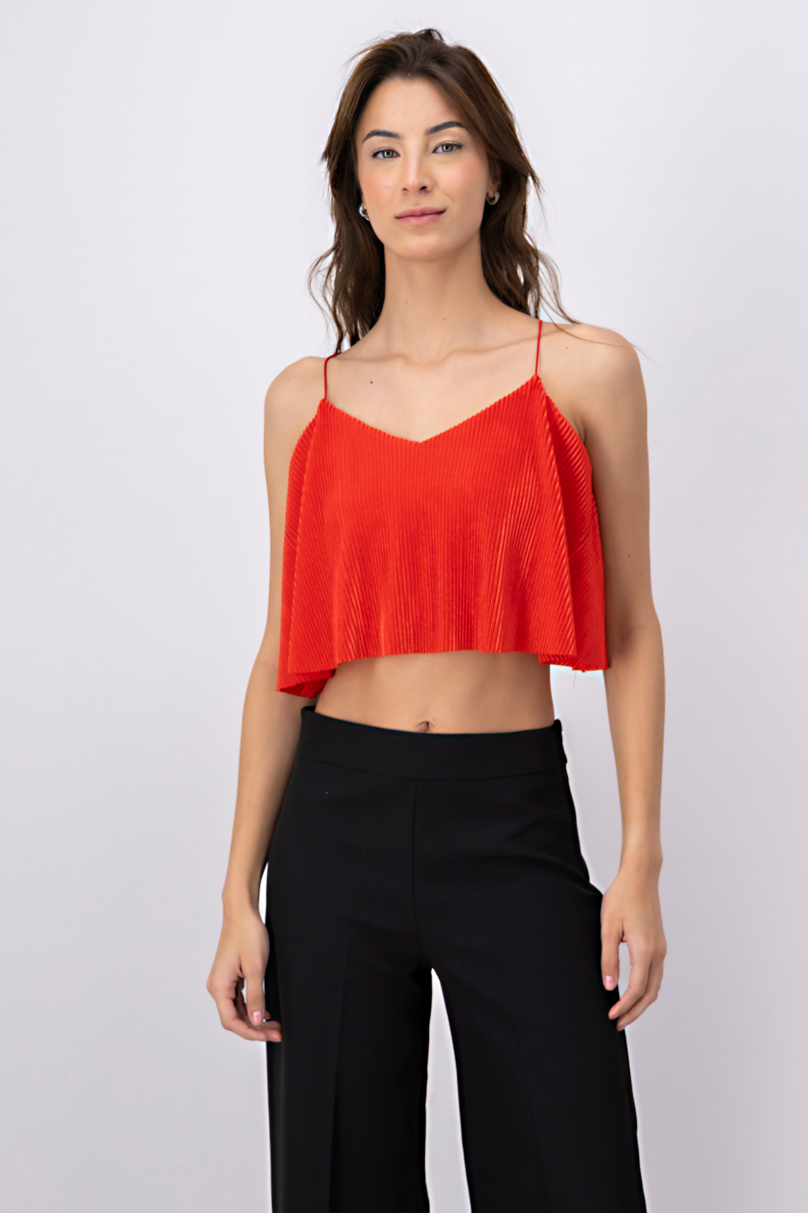 Top Crop Tejido Plisado Tirantes ROJO