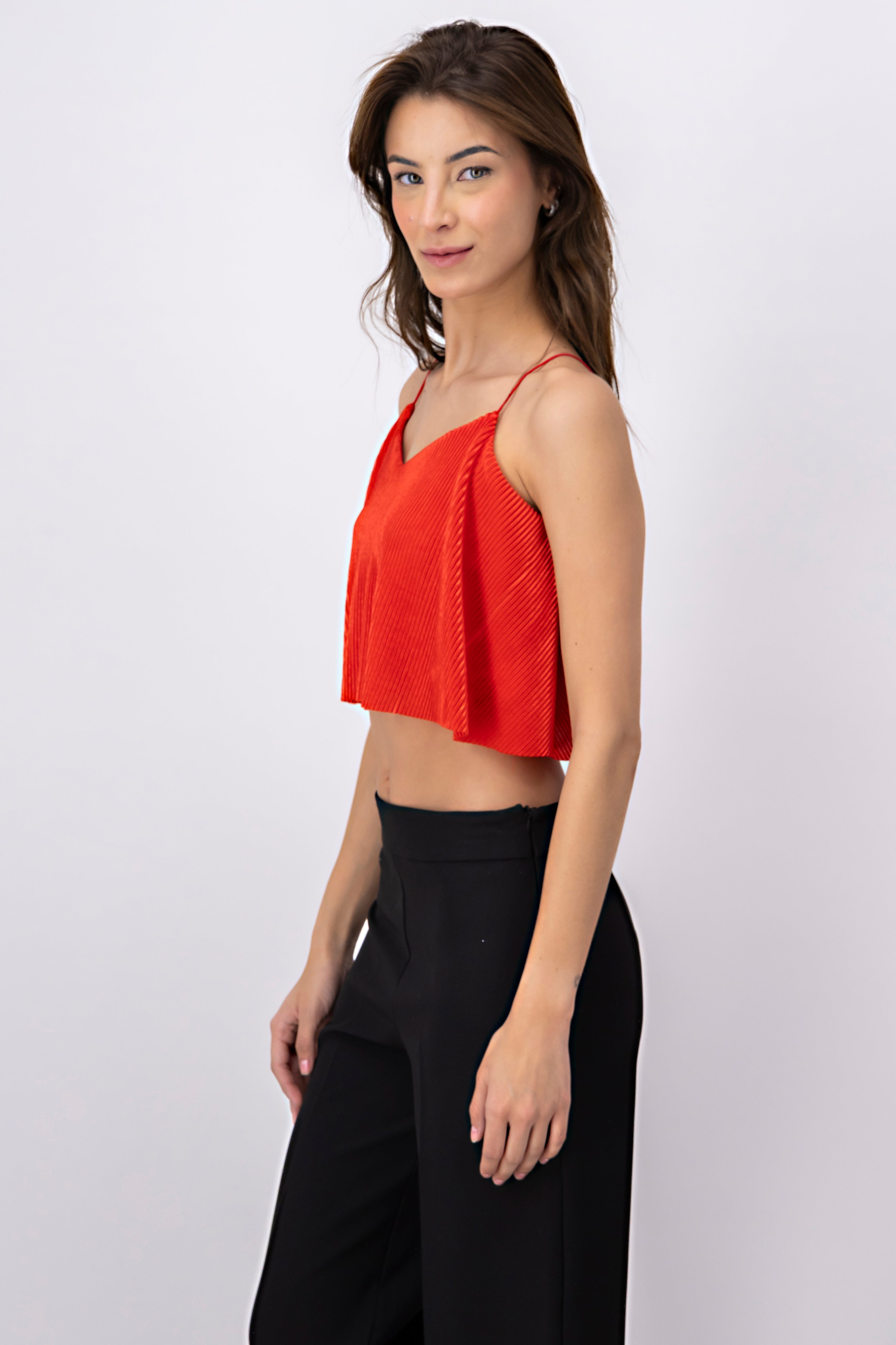Top Crop Tejido Plisado Tirantes ROJO