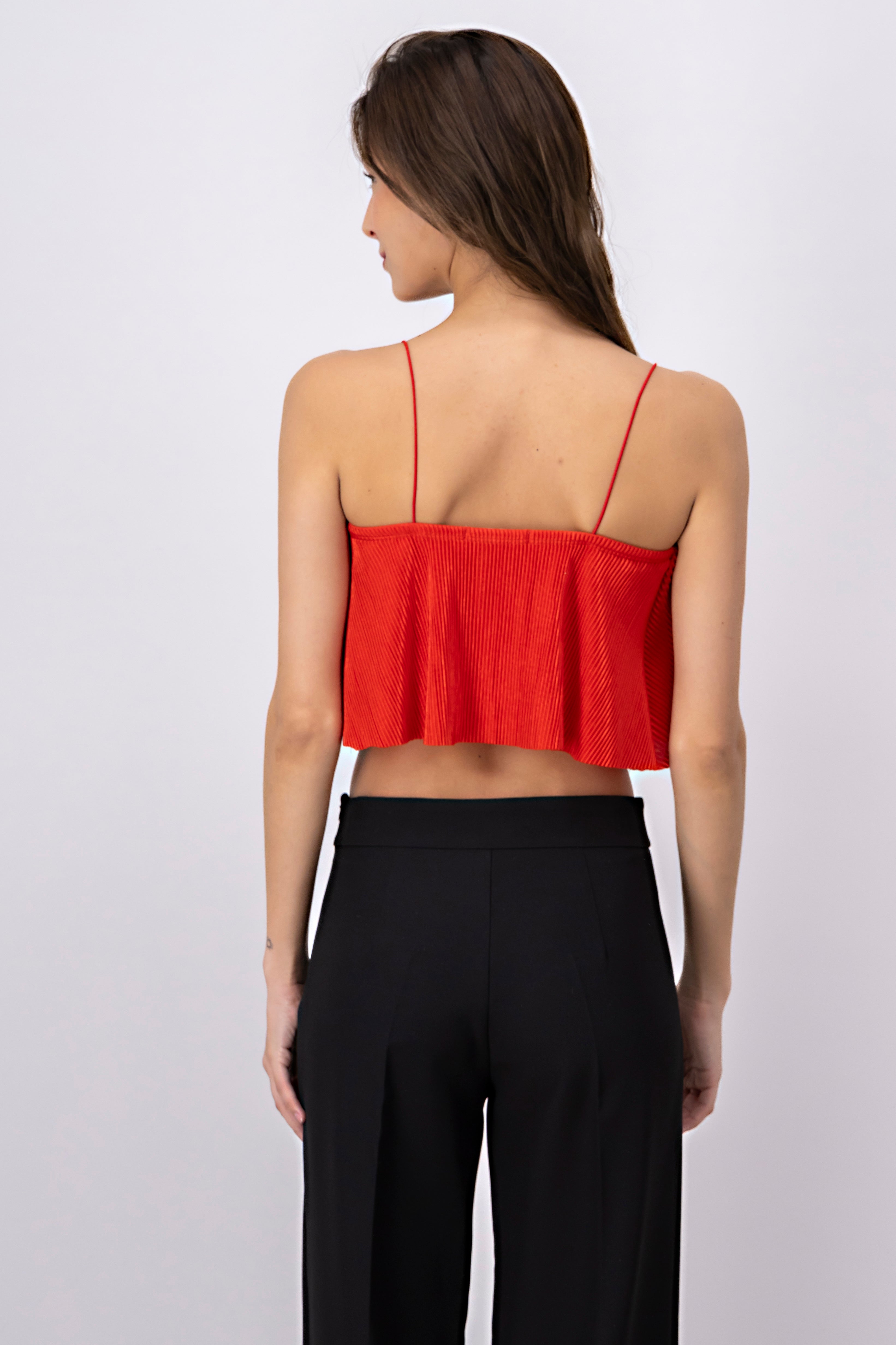 Top Crop Tejido Plisado Tirantes ROJO