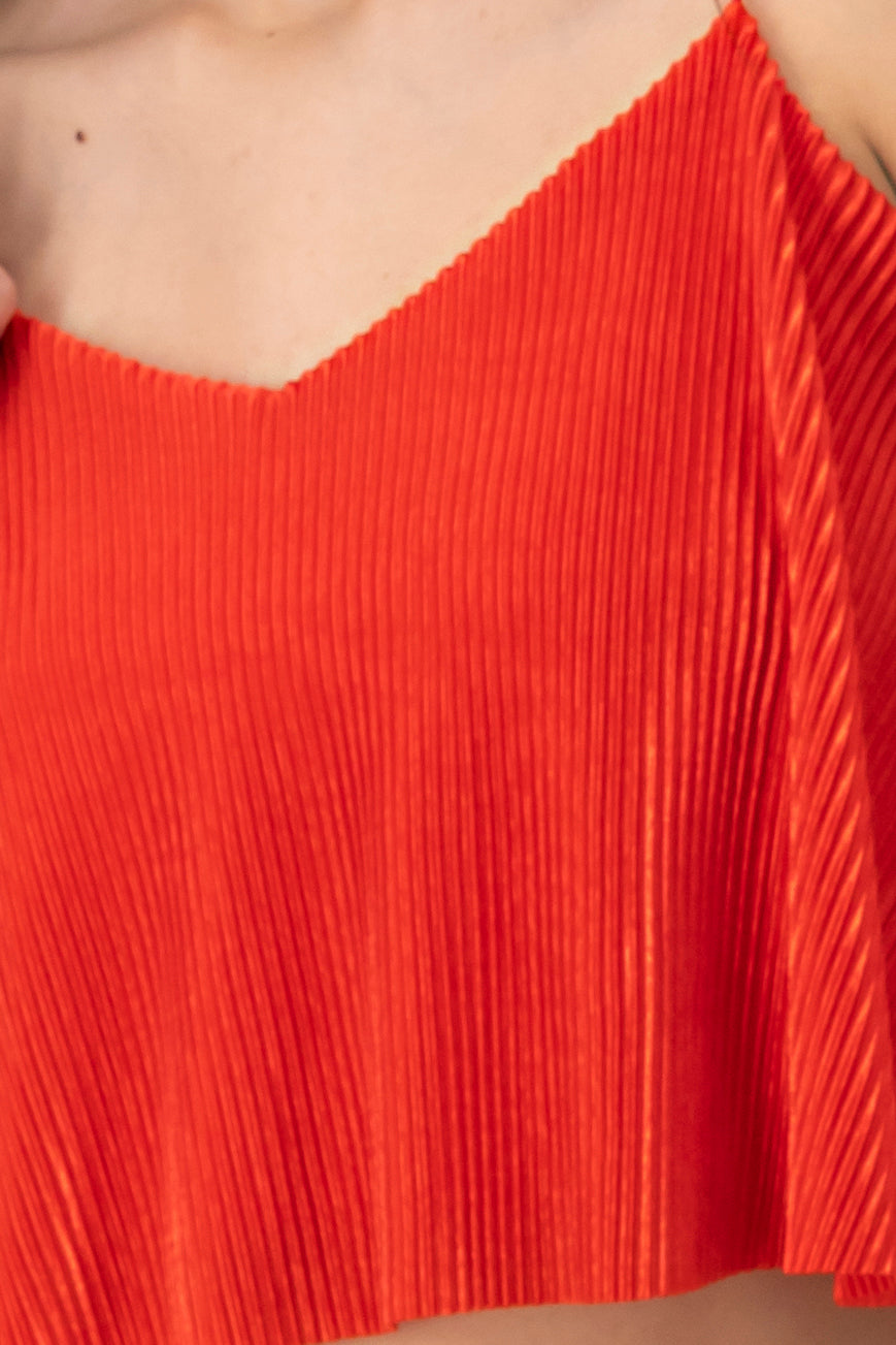 Top Crop Tejido Plisado Tirantes ROJO