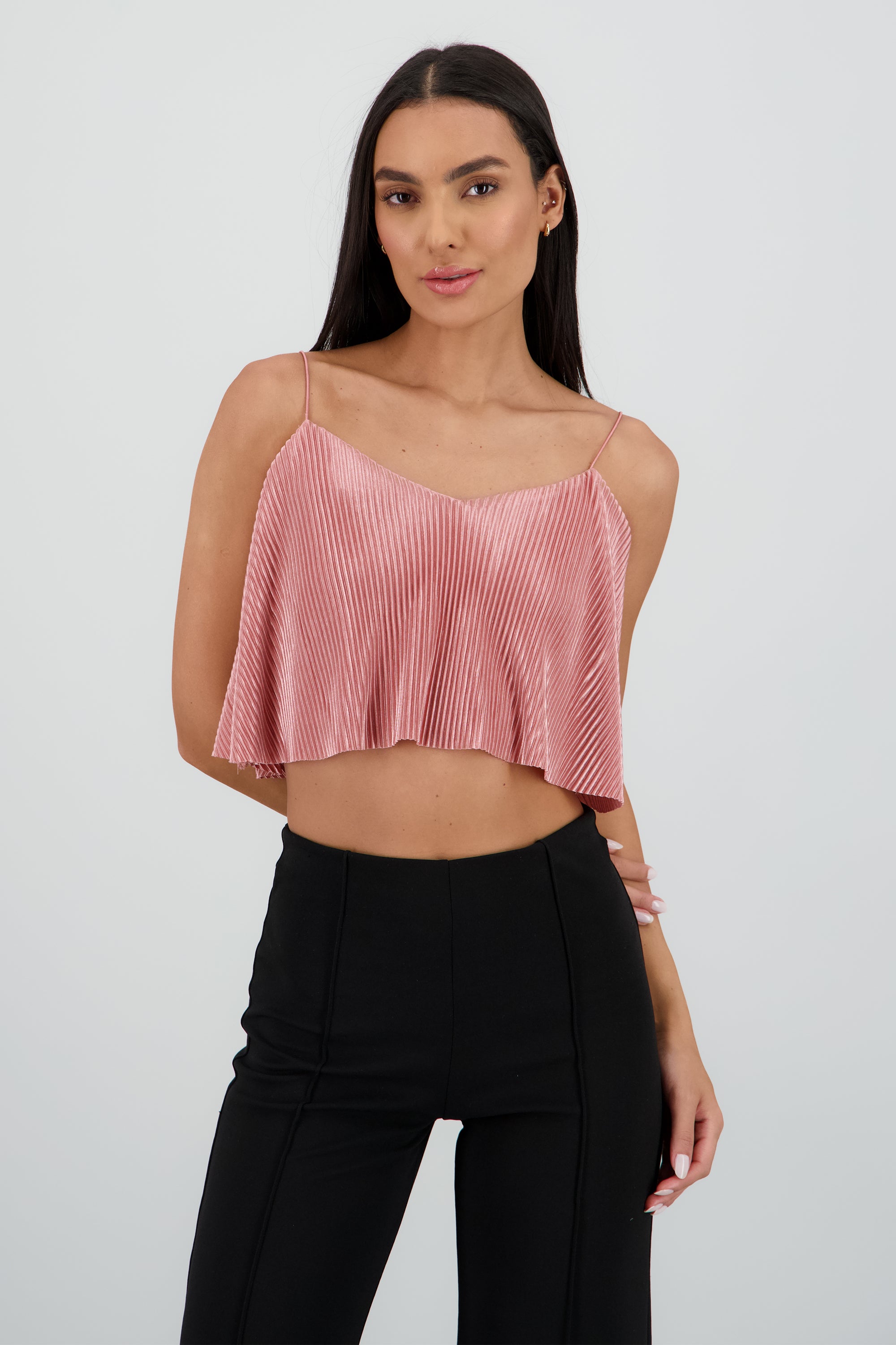 Top Crop Tejido Plisado Tirantes ROSA