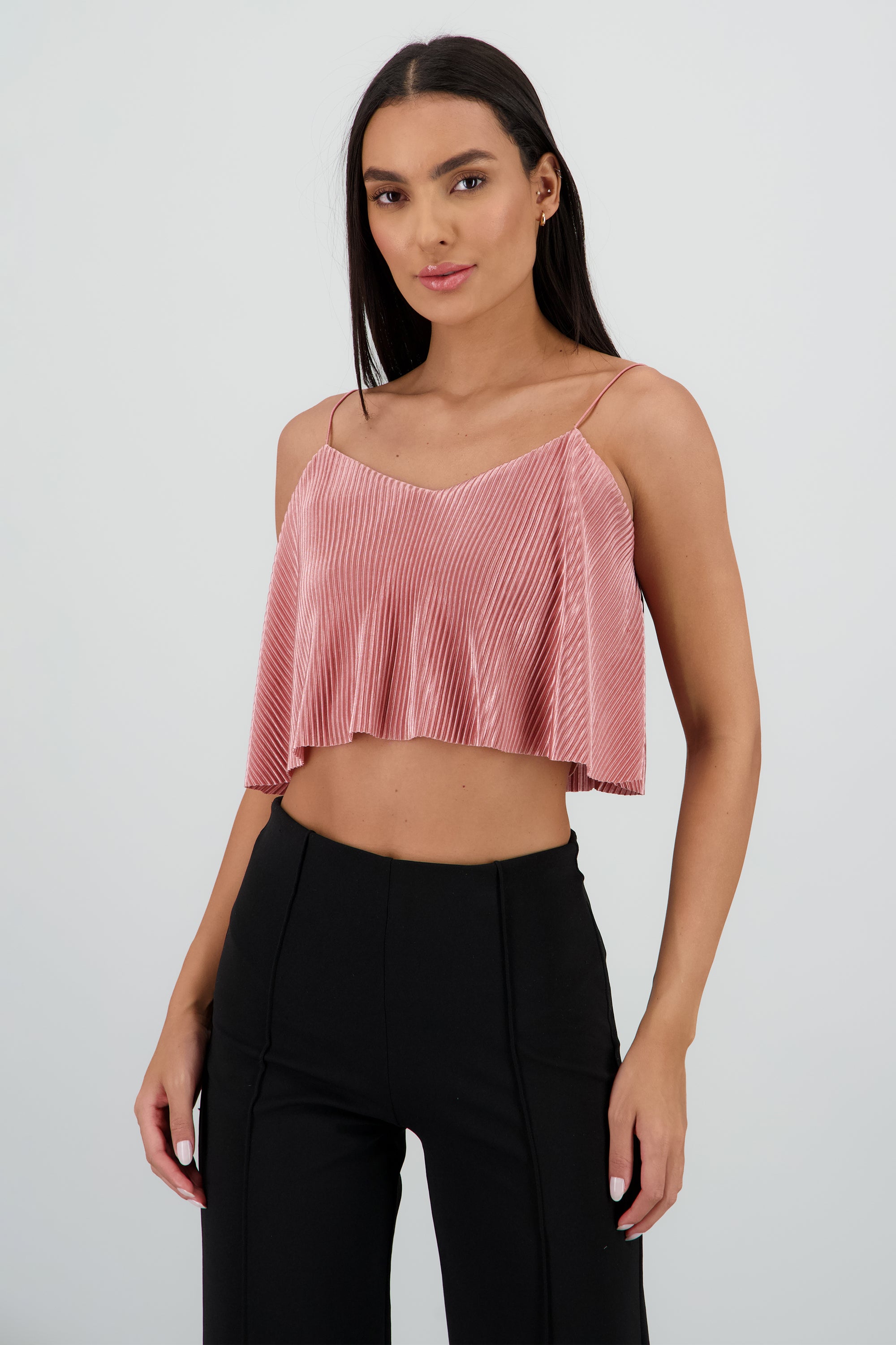 Top Crop Tejido Plisado Tirantes ROSA