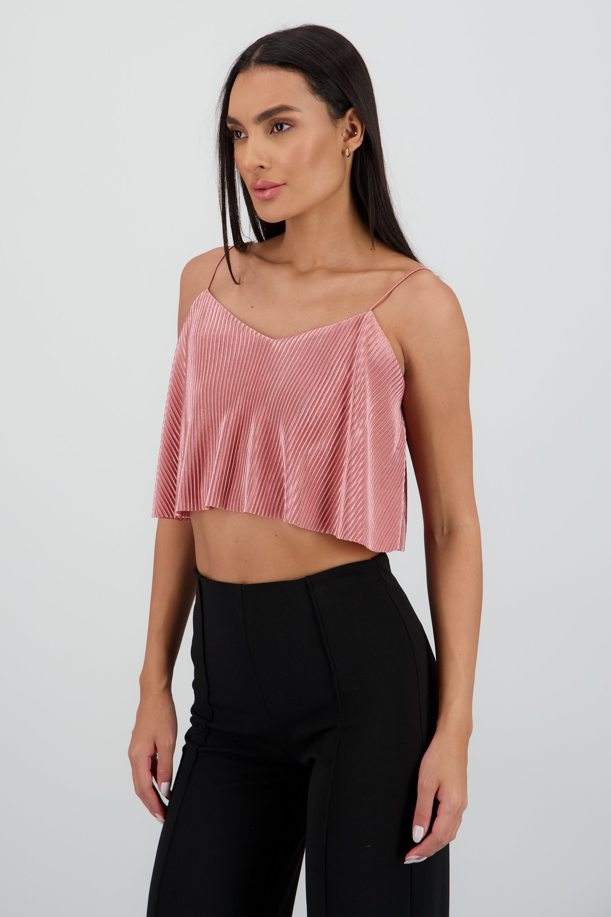 Top Crop Tejido Plisado Tirantes ROSA