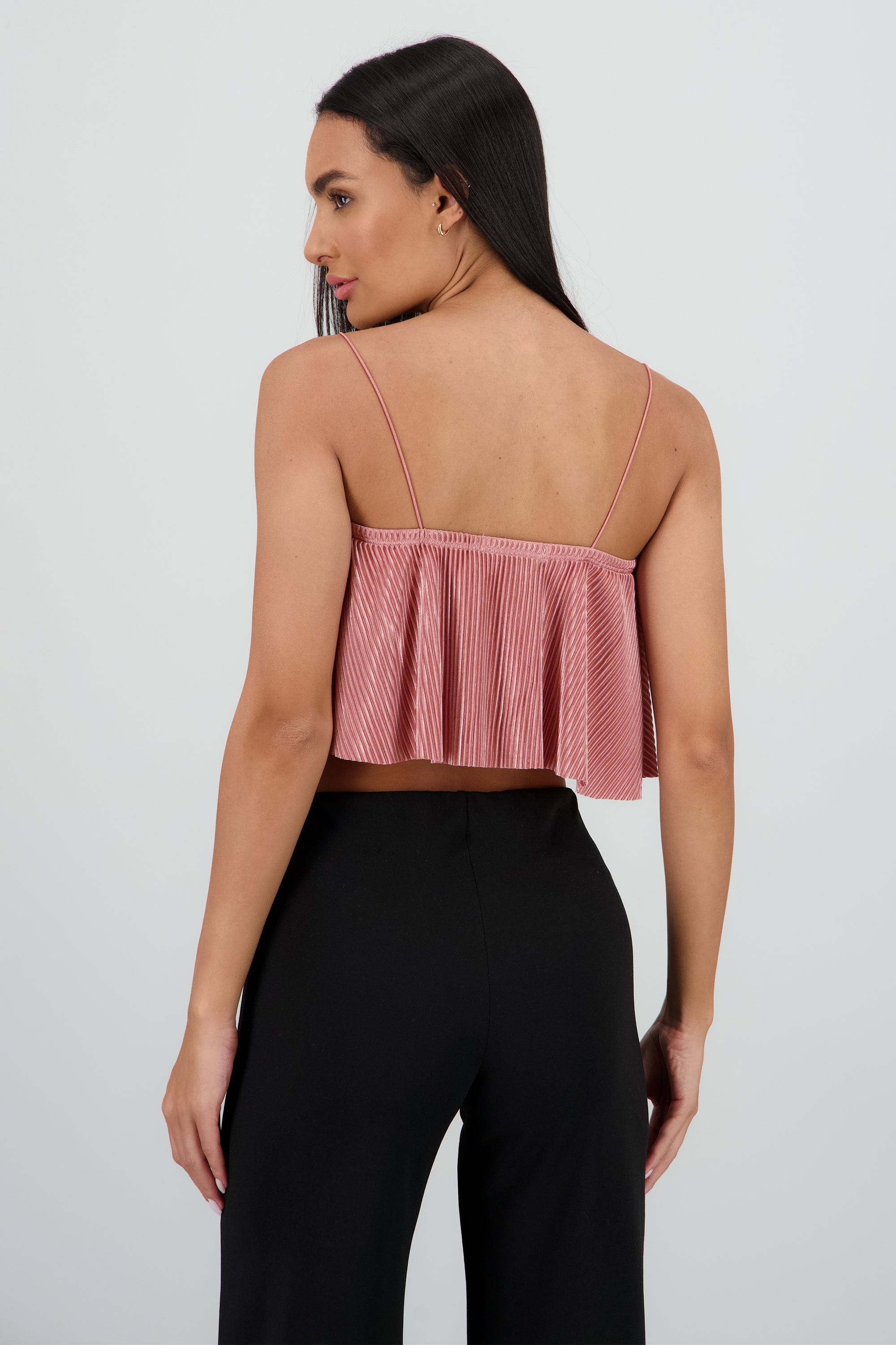 Top Crop Tejido Plisado Tirantes ROSA