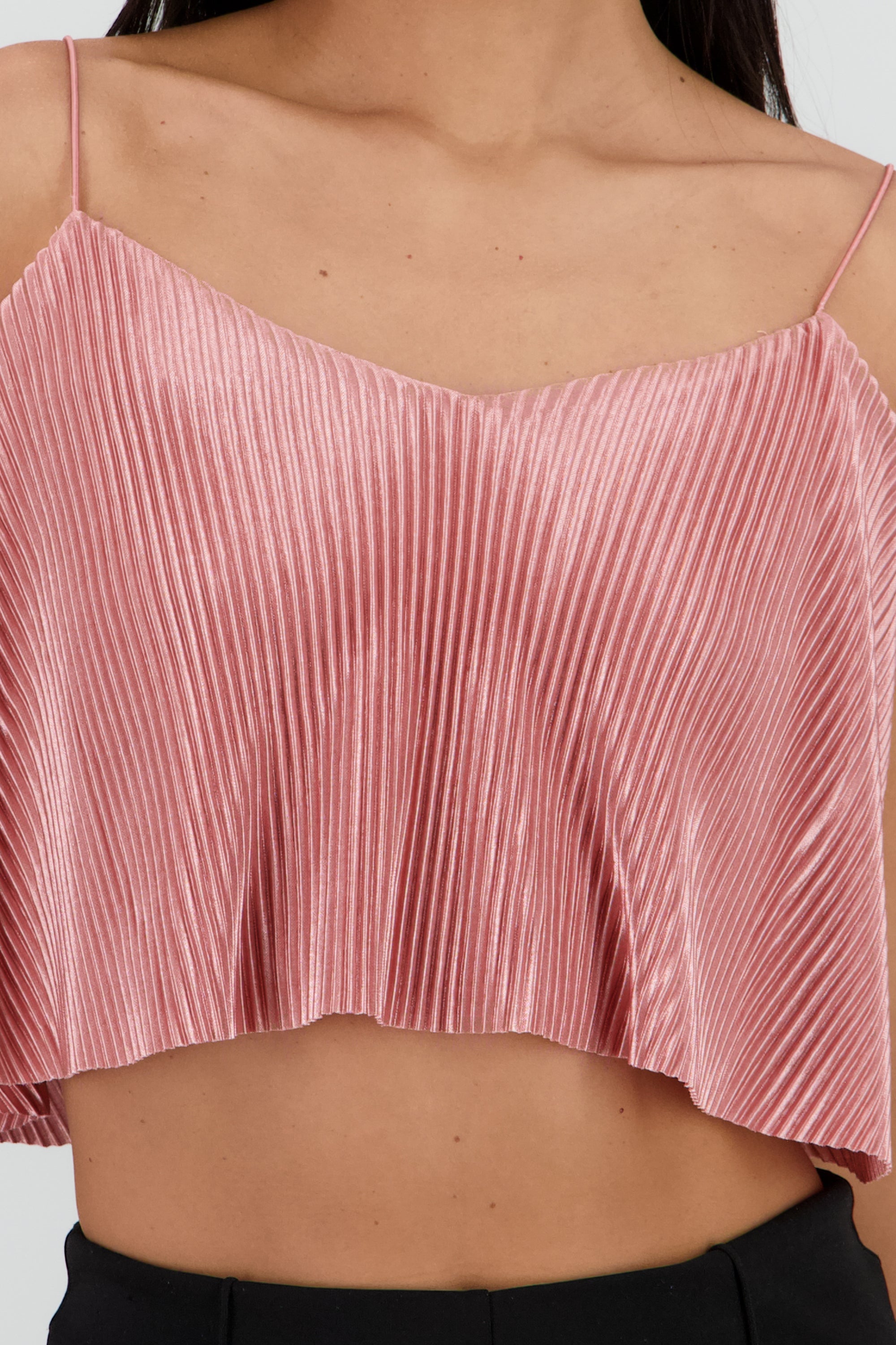 Top Crop Tejido Plisado Tirantes ROSA